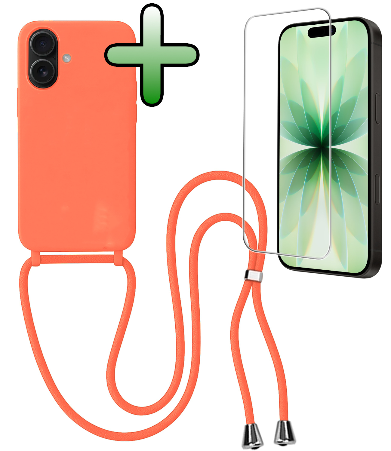 BASEY. BASEY. iPhone 17 Hoesje met Koord Met Screenprotector - Papaya