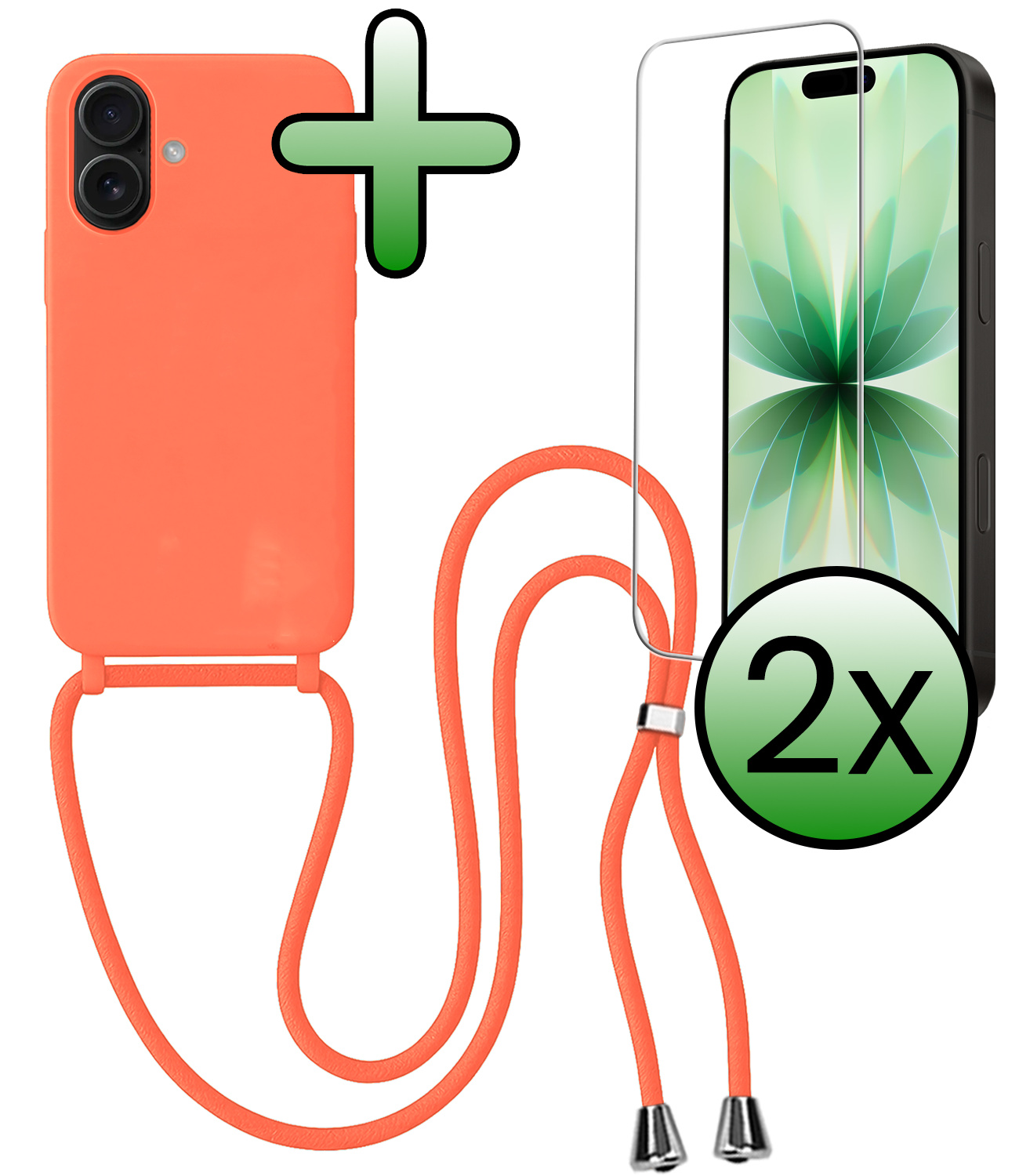 BASEY. BASEY. iPhone 17 Hoesje met Koord Met 2x Screenprotector - Papaya