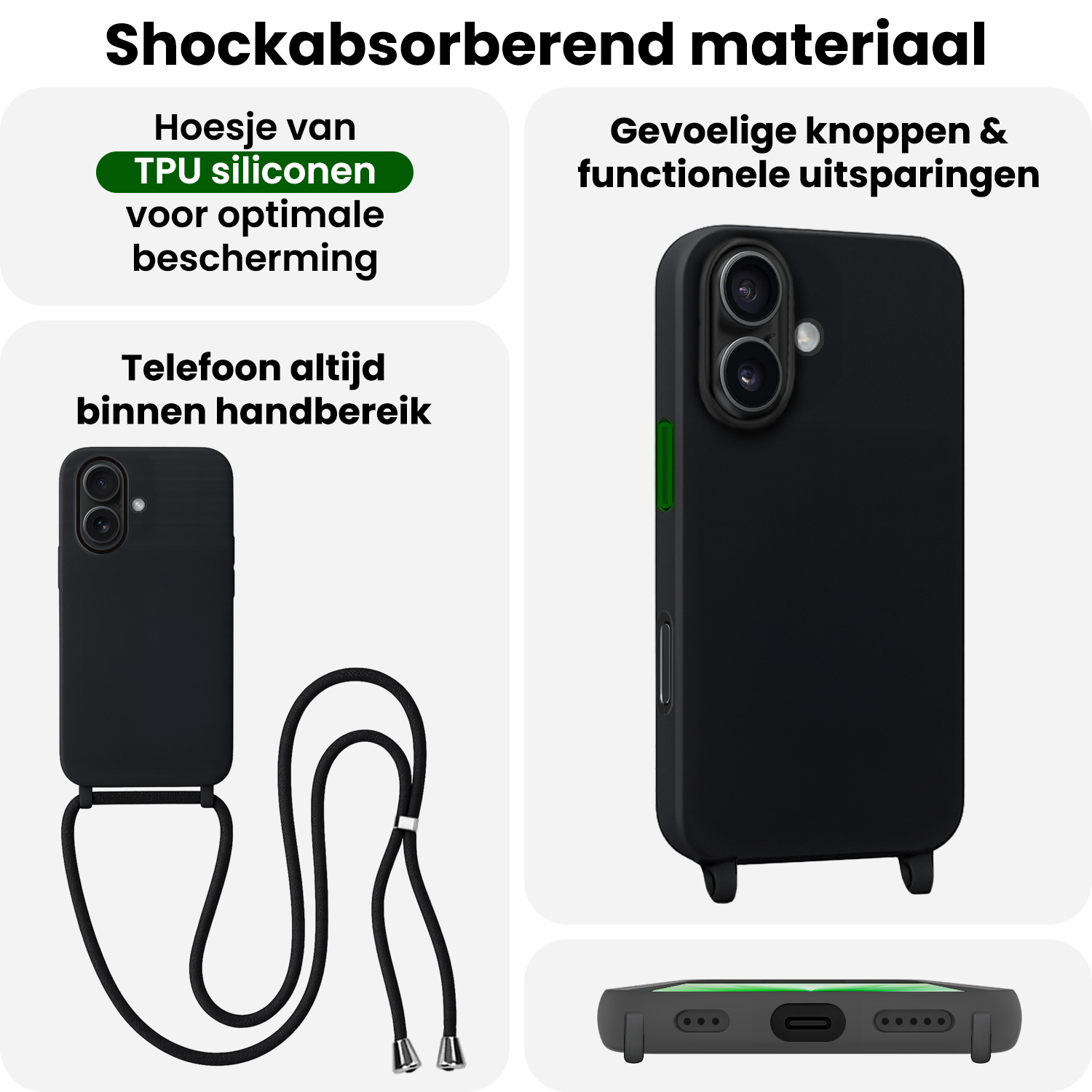 BASEY. BASEY. iPhone 17 Hoesje met Koord - Zwart - 2 PACK
