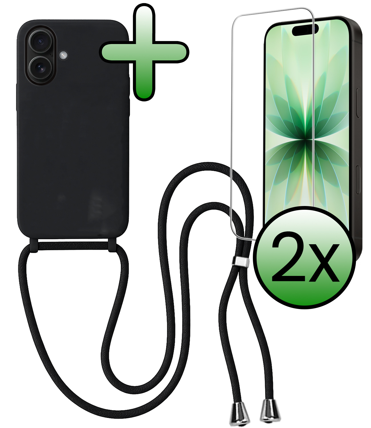 BASEY. BASEY. iPhone 17 Hoesje met Koord Met 2x Screenprotector - Zwart