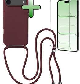 BASEY. BASEY. iPhone Air Hoesje met Koord Met Screenprotector - Aubergine