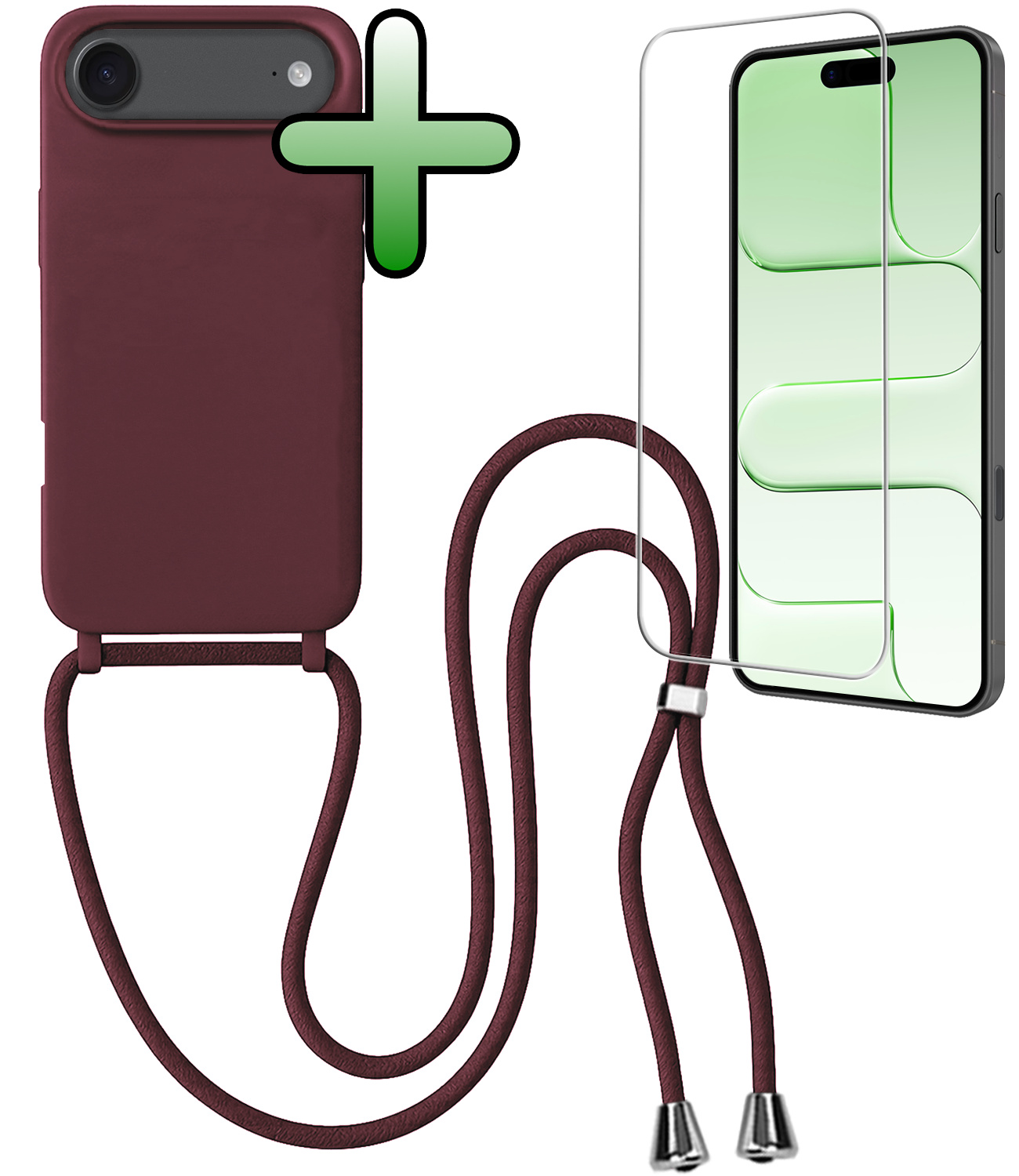 BASEY. BASEY. iPhone Air Hoesje met Koord Met Screenprotector - Aubergine