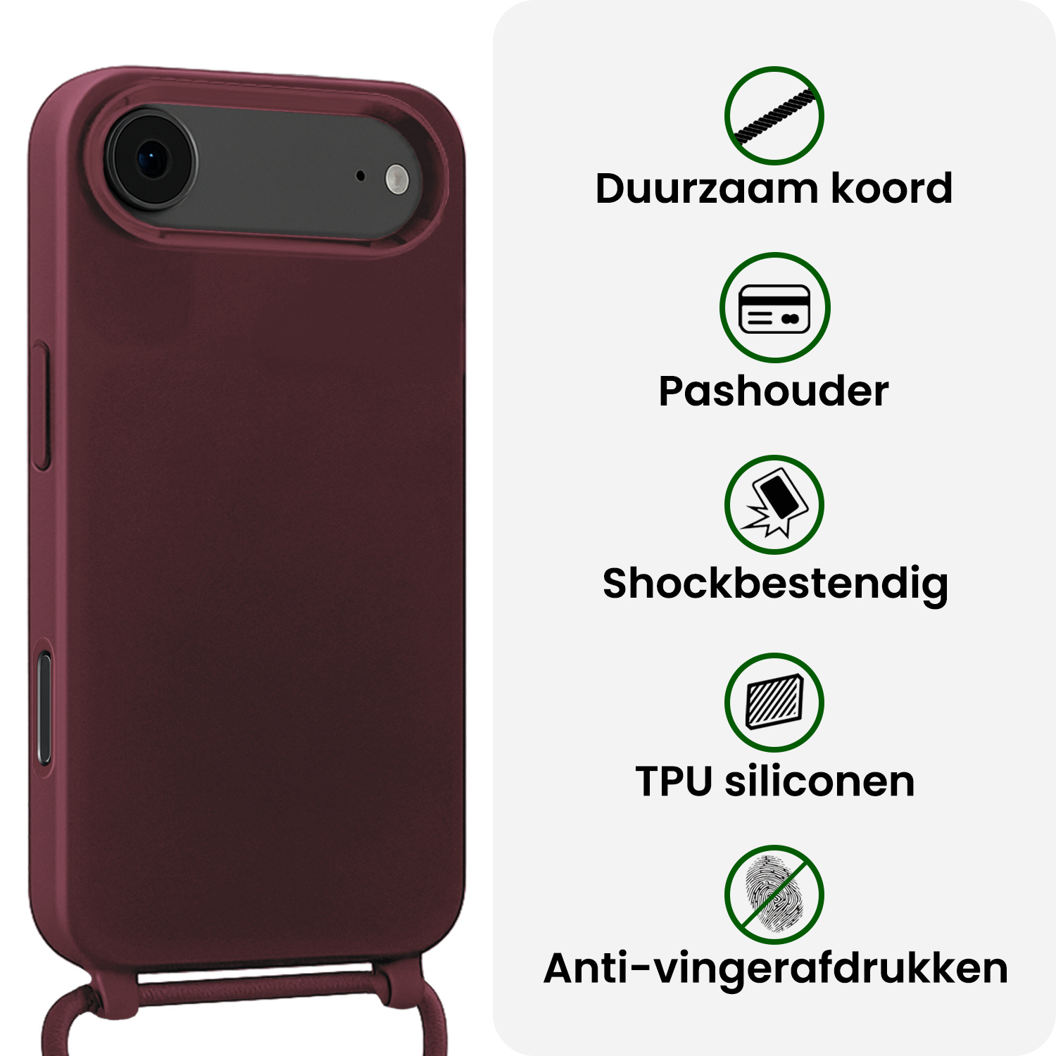 BASEY. BASEY. iPhone Air Hoesje met Koord Met Screenprotector - Aubergine