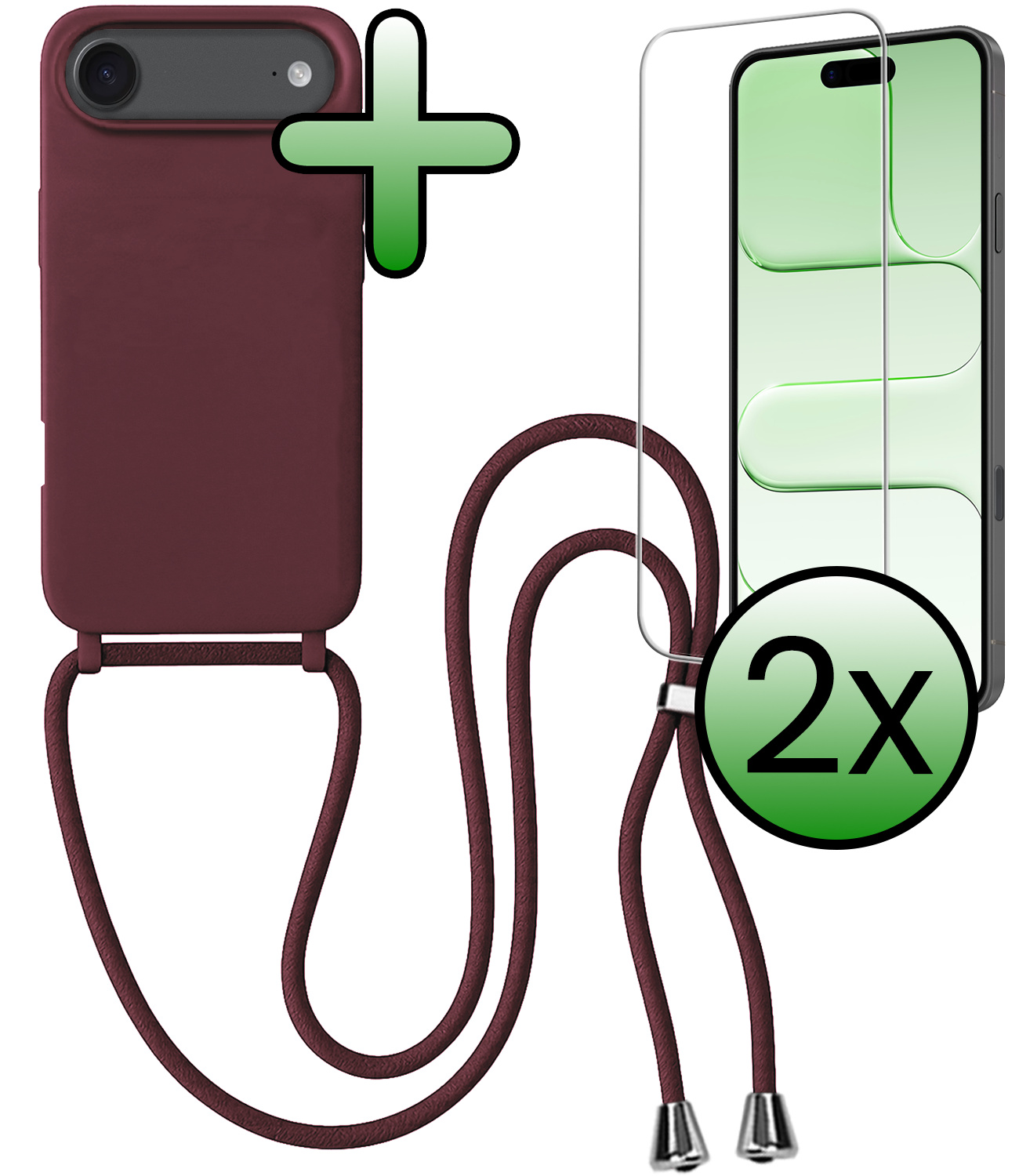 BASEY. BASEY. iPhone Air Hoesje met Koord Met 2x Screenprotector - Aubergine