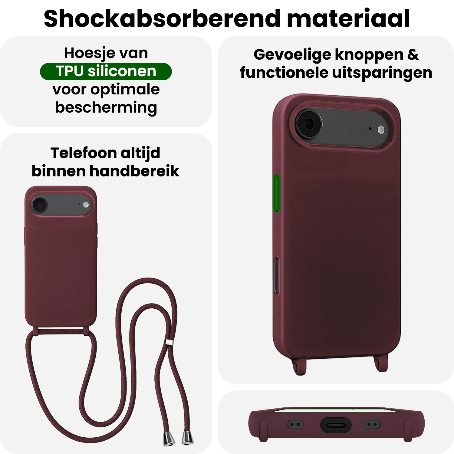 BASEY. BASEY. iPhone Air Hoesje met Koord Met 2x Screenprotector - Aubergine