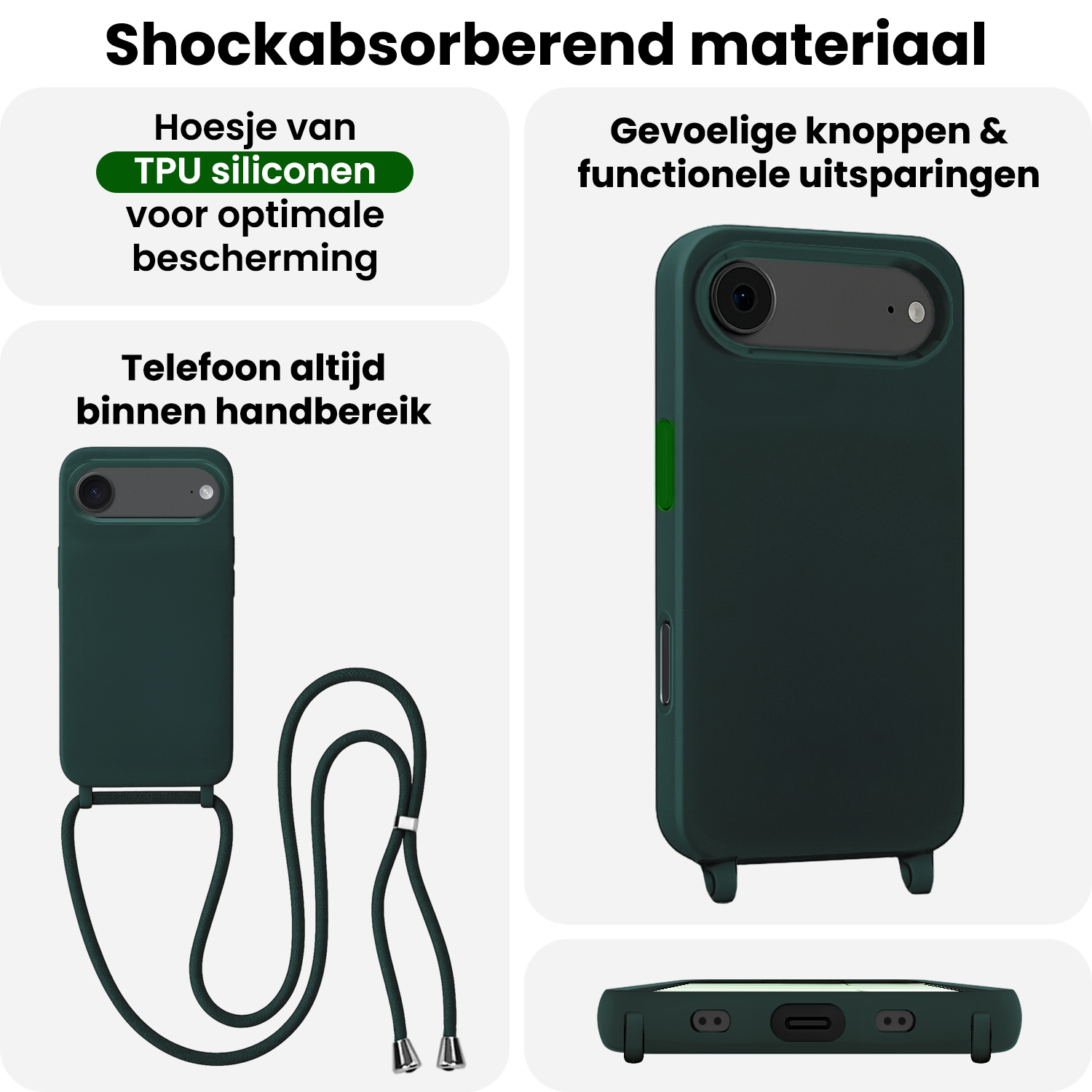 BASEY. BASEY. iPhone Air Hoesje met Koord - Donkergroen - 2 PACK