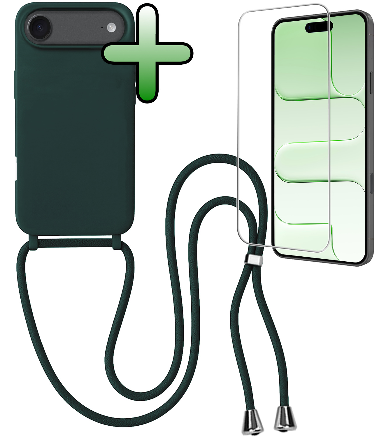BASEY. BASEY. iPhone Air Hoesje met Koord Met Screenprotector - Donkergroen