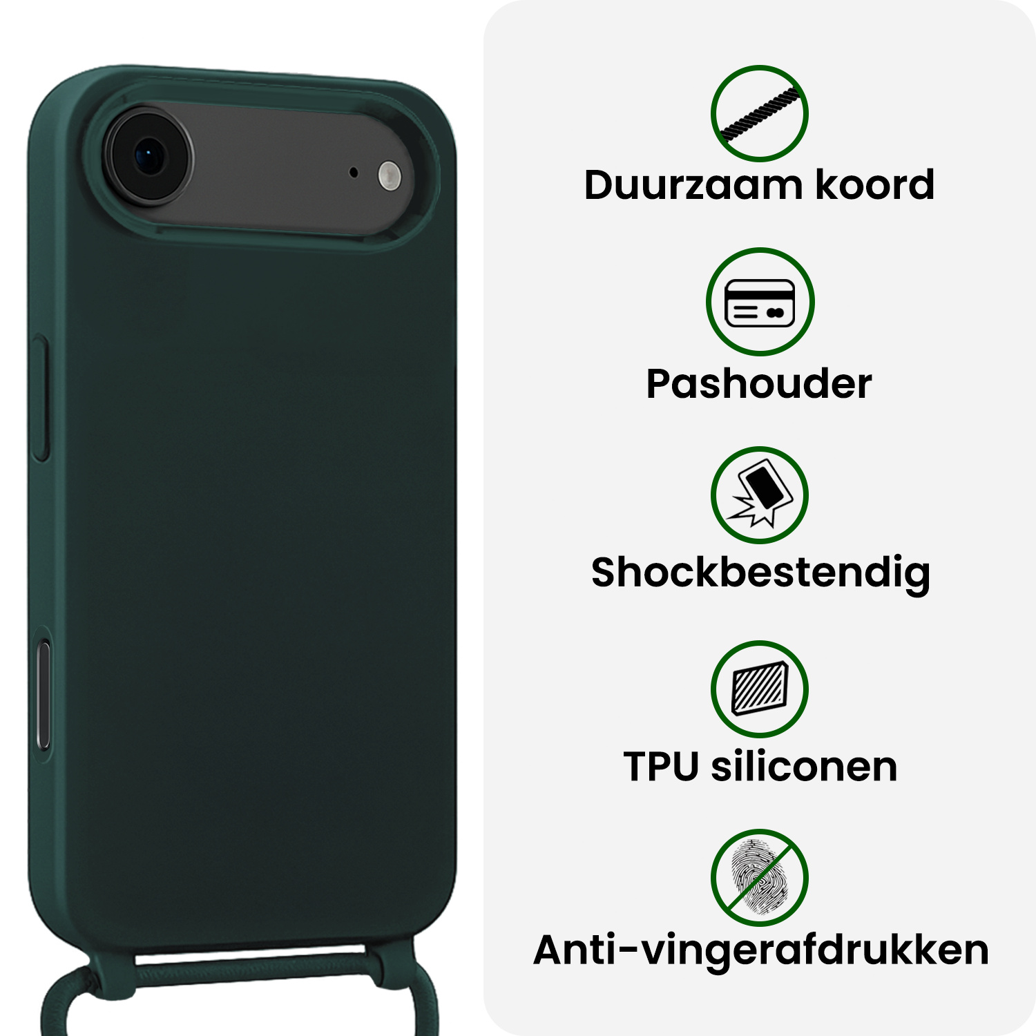 BASEY. BASEY. iPhone Air Hoesje met Koord Met Screenprotector - Donkergroen