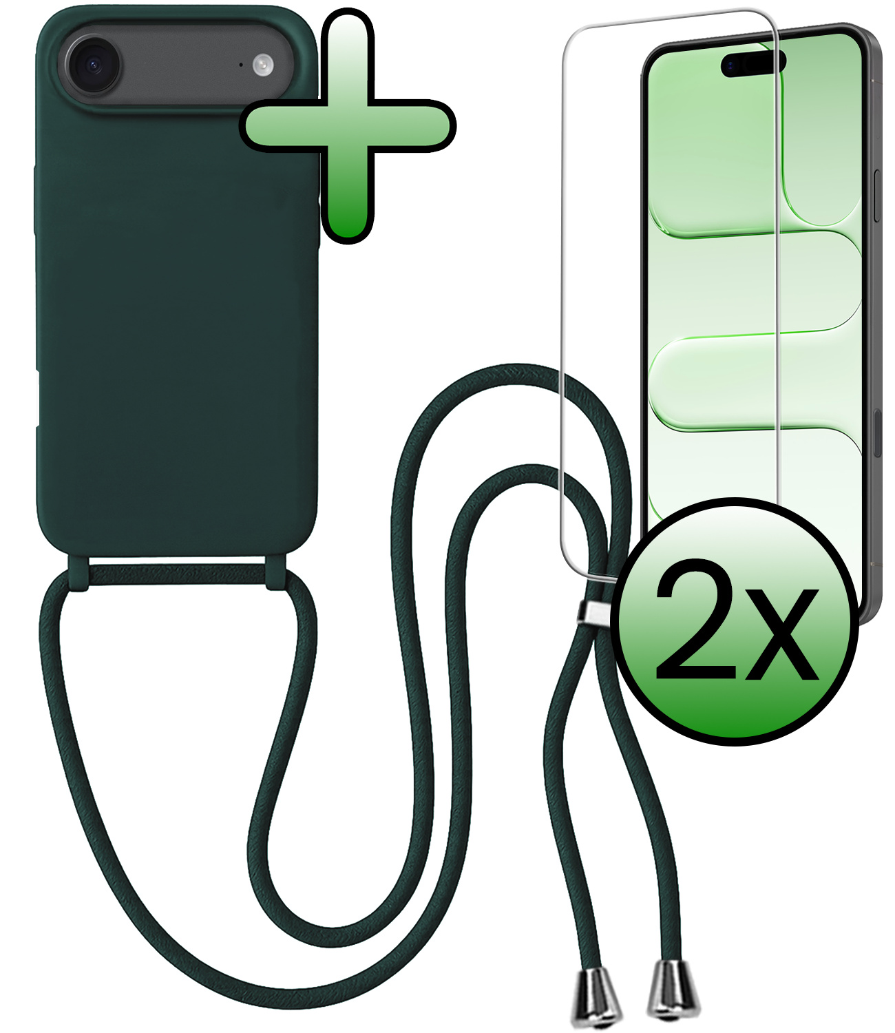 BASEY. BASEY. iPhone Air Hoesje met Koord Met 2x Screenprotector - Donkergroen