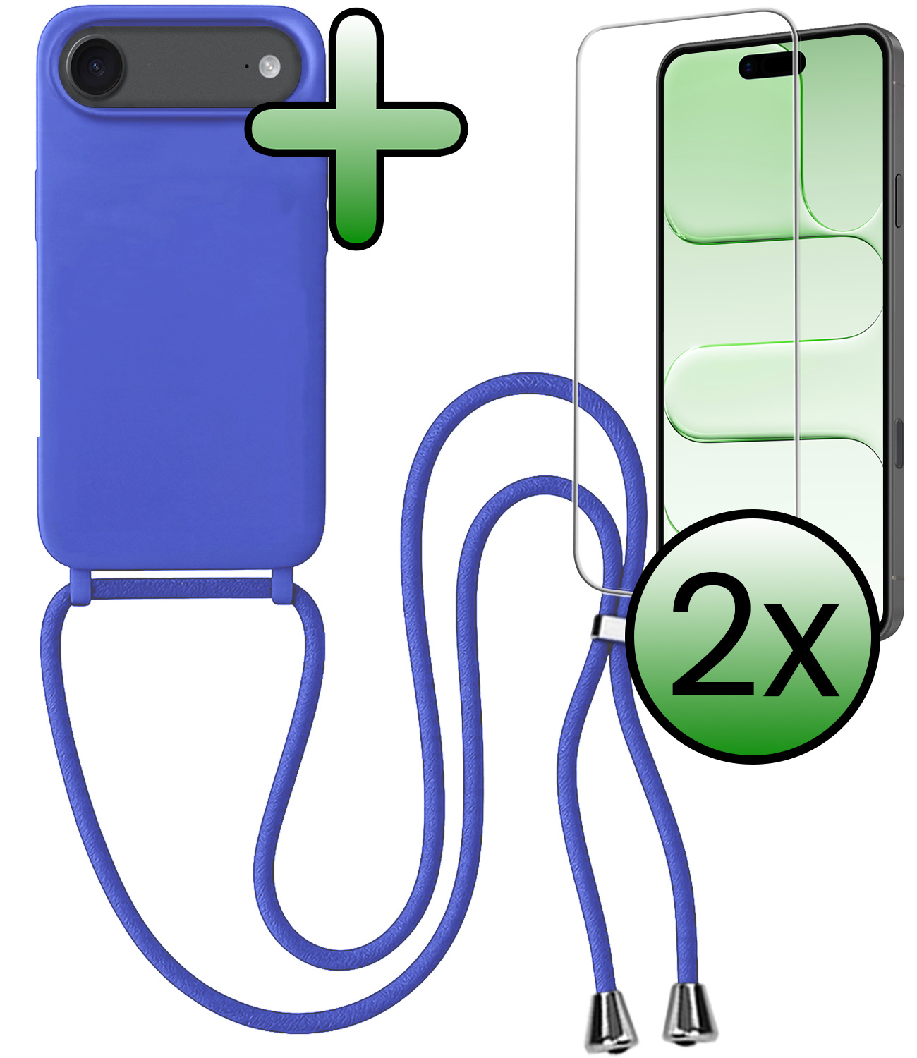 BASEY. BASEY. iPhone Air Hoesje met Koord Met 2x Screenprotector - Fel Blauw