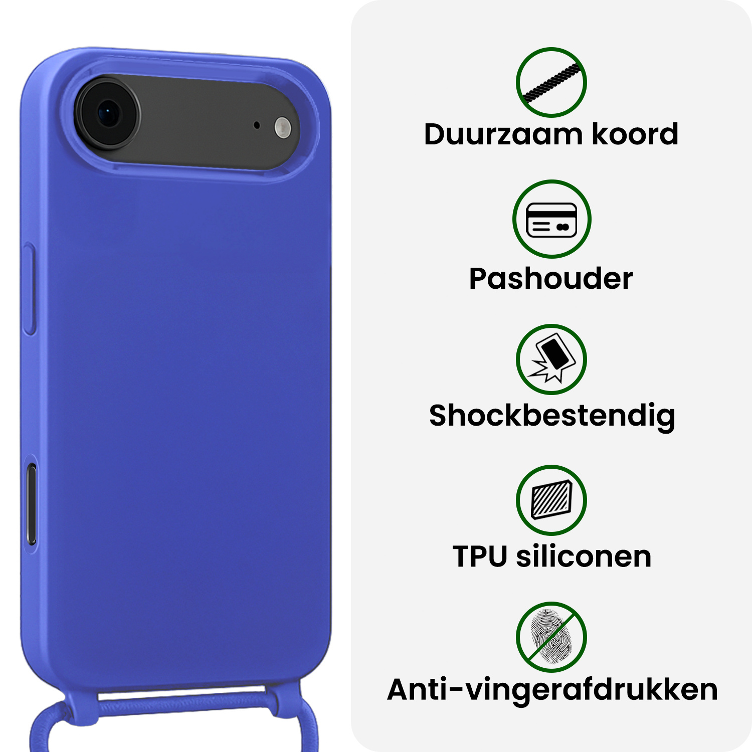 BASEY. BASEY. iPhone Air Hoesje met Koord Met 2x Screenprotector - Fel Blauw