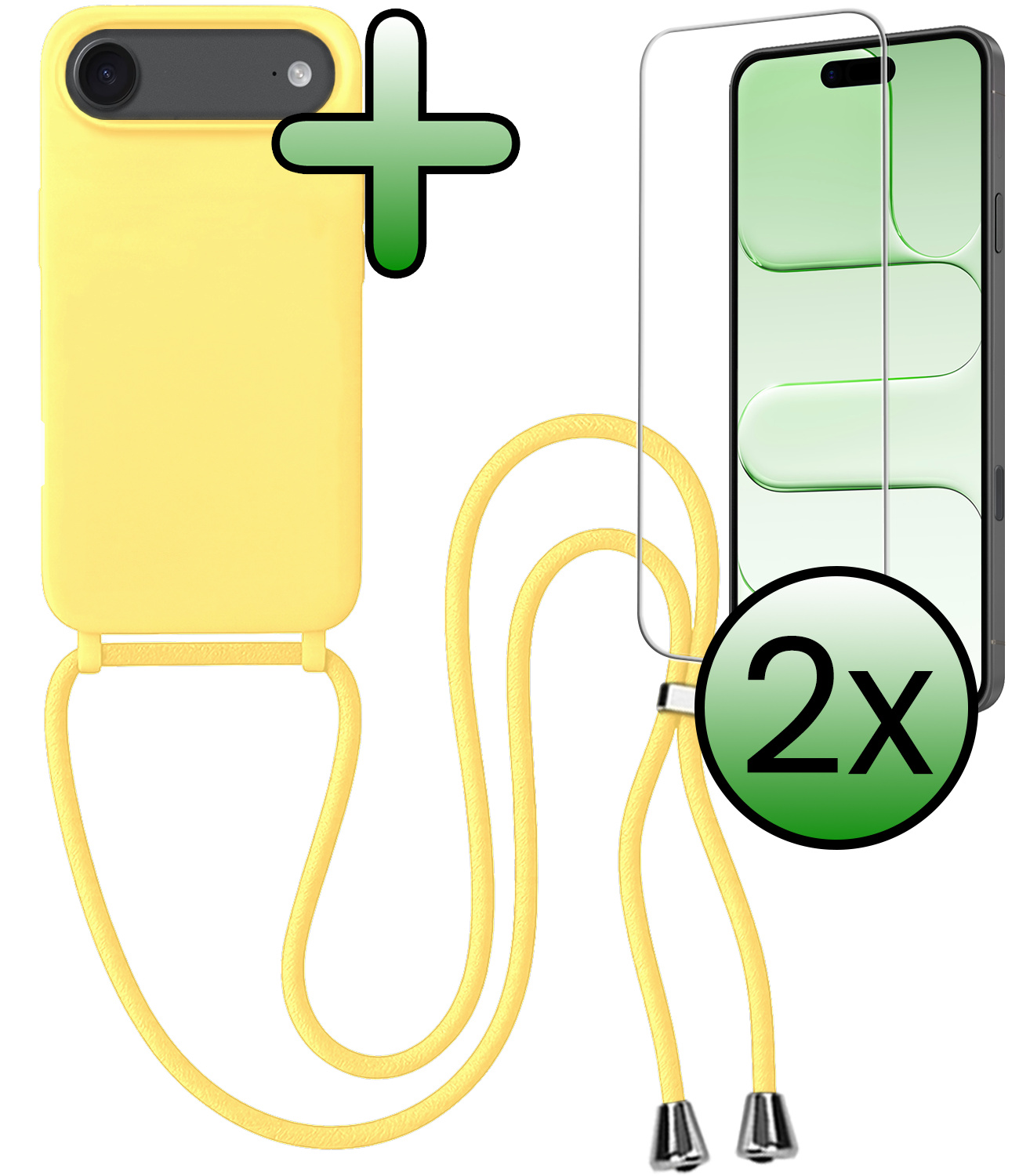 BASEY. BASEY. iPhone Air Hoesje met Koord Met 2x Screenprotector - Geel