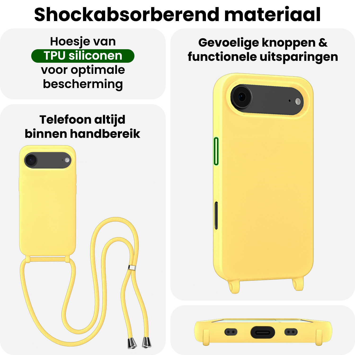 BASEY. BASEY. iPhone Air Hoesje met Koord Met 2x Screenprotector - Geel