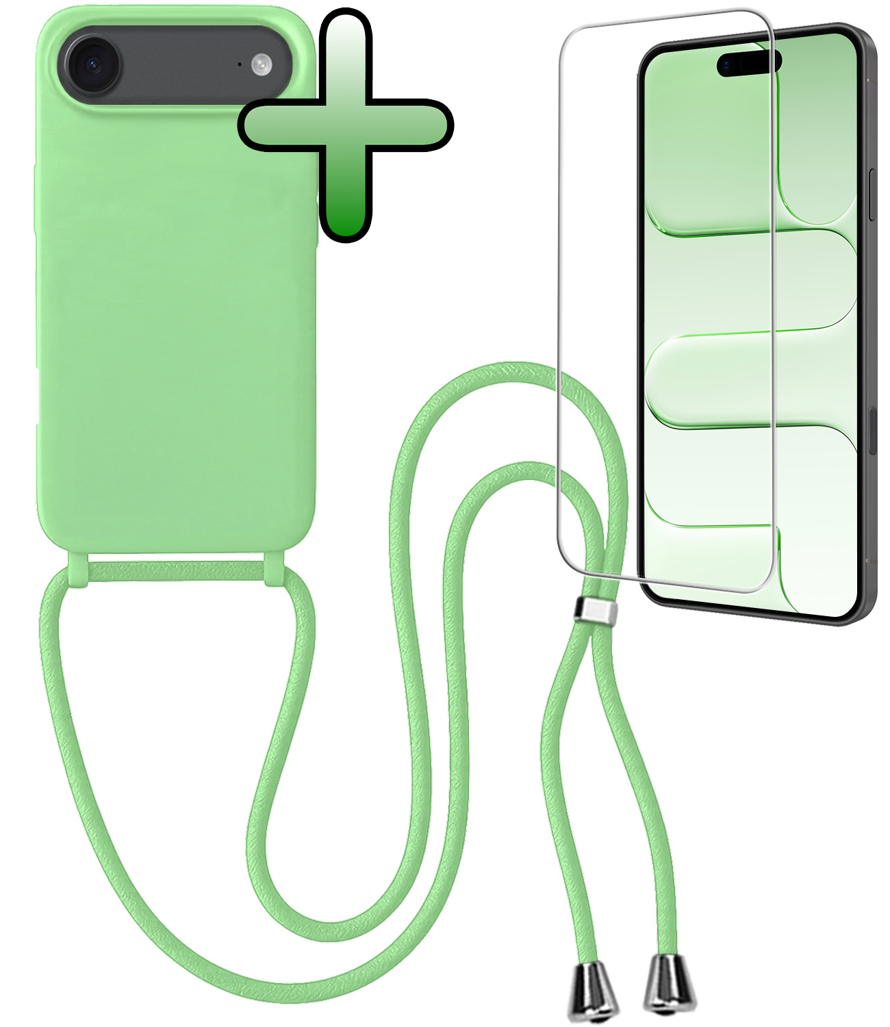 BASEY. BASEY. iPhone Air Hoesje met Koord Met Screenprotector - Groen