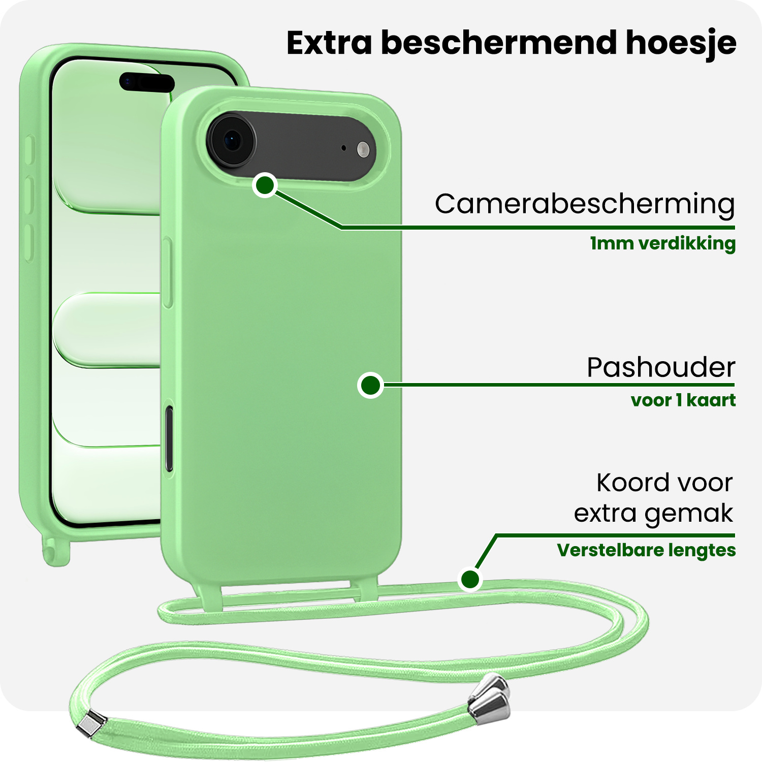 BASEY. BASEY. iPhone Air Hoesje met Koord Met Screenprotector - Groen