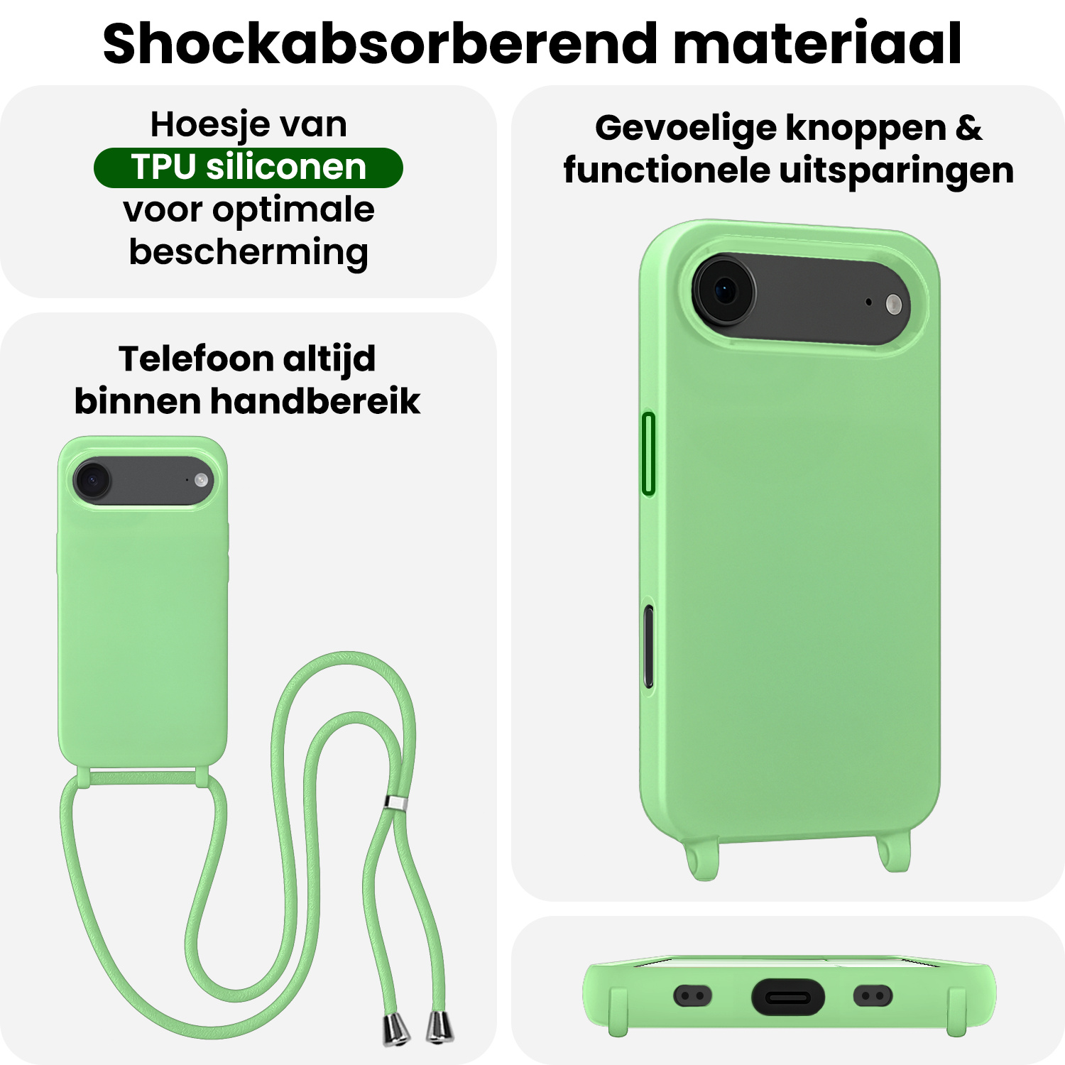 BASEY. BASEY. iPhone Air Hoesje met Koord Met Screenprotector - Groen