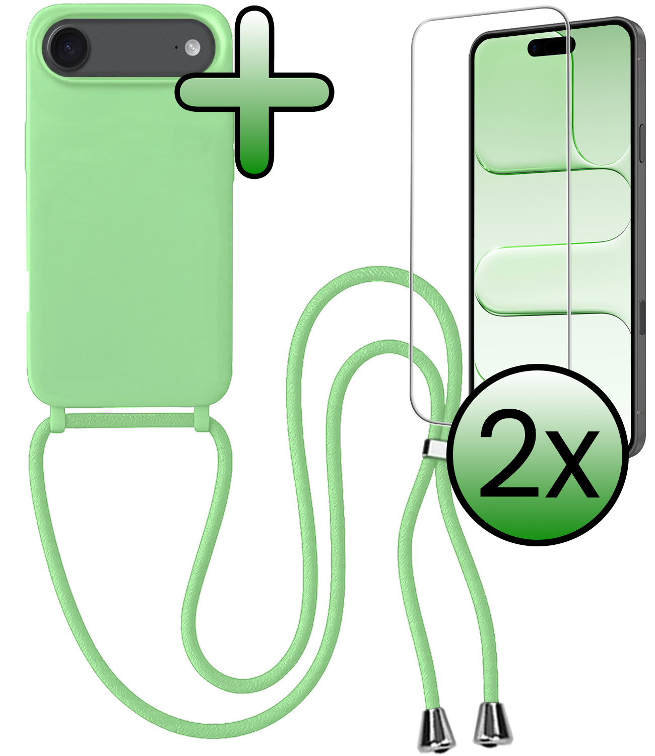 BASEY. BASEY. iPhone Air Hoesje met Koord Met 2x Screenprotector - Groen