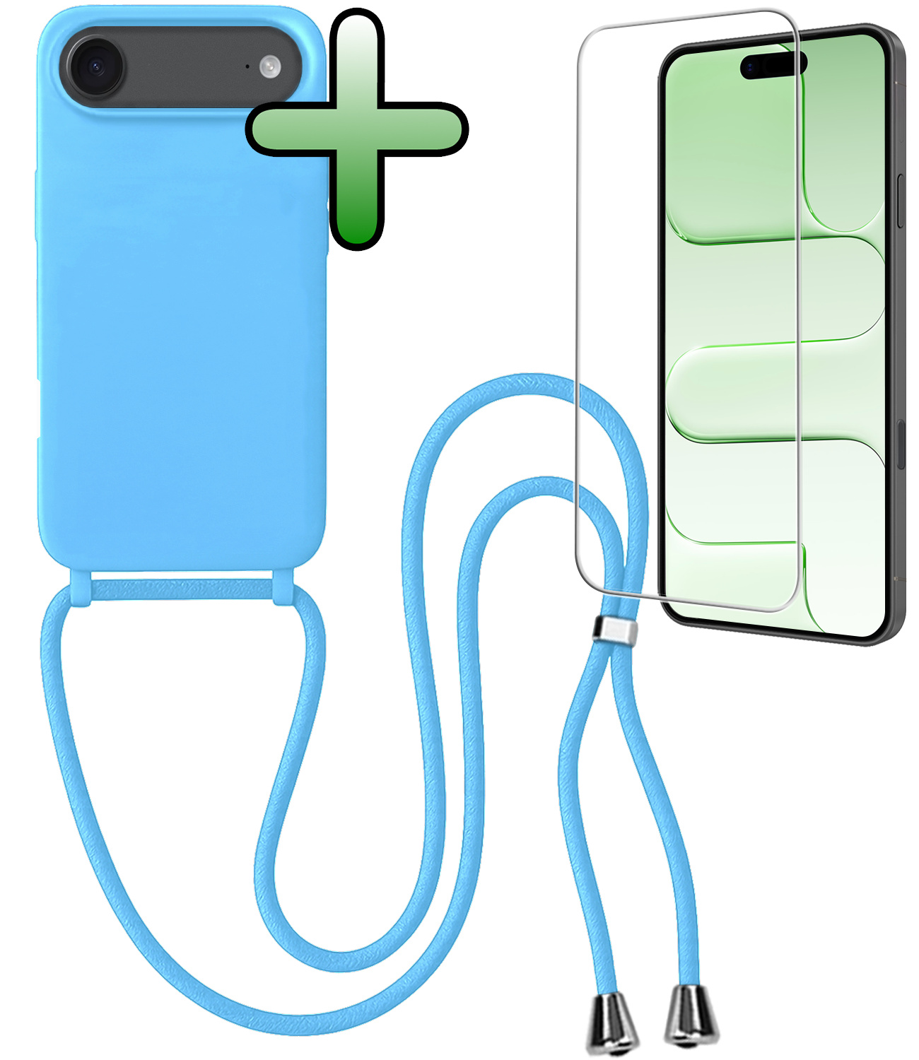 BASEY. BASEY. iPhone Air Hoesje met Koord Met Screenprotector - Lichtblauw
