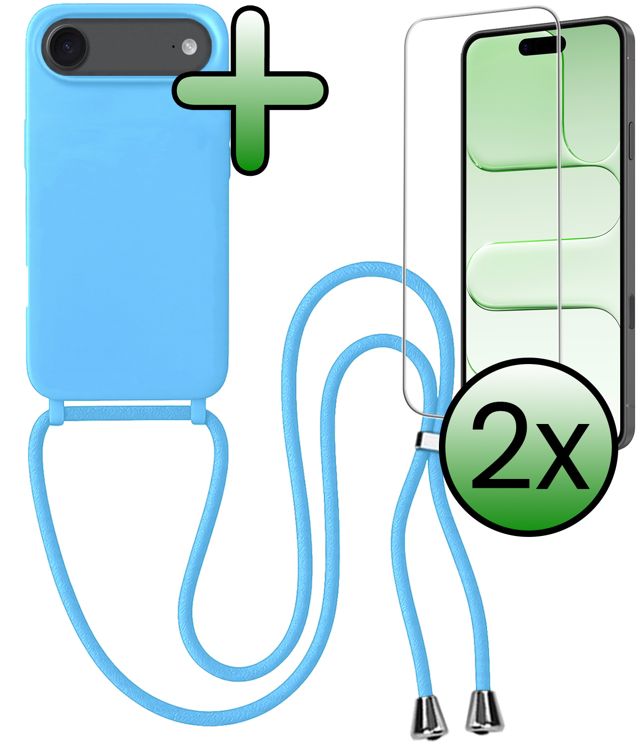BASEY. BASEY. iPhone Air Hoesje met Koord Met 2x Screenprotector - Lichtblauw