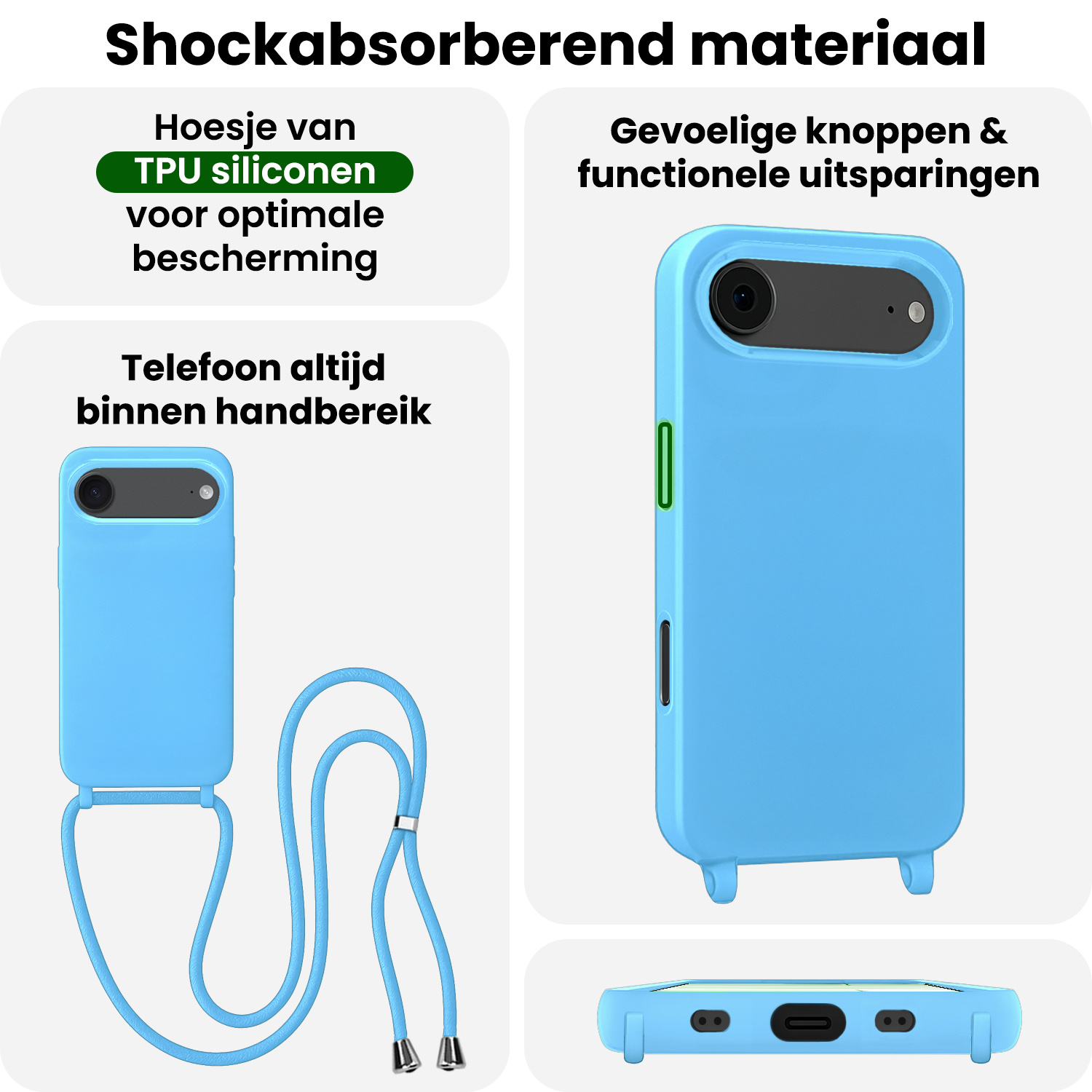 BASEY. BASEY. iPhone Air Hoesje met Koord Met 2x Screenprotector - Lichtblauw