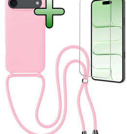 BASEY. BASEY. iPhone Air Hoesje met Koord Met Screenprotector - Lichtroze