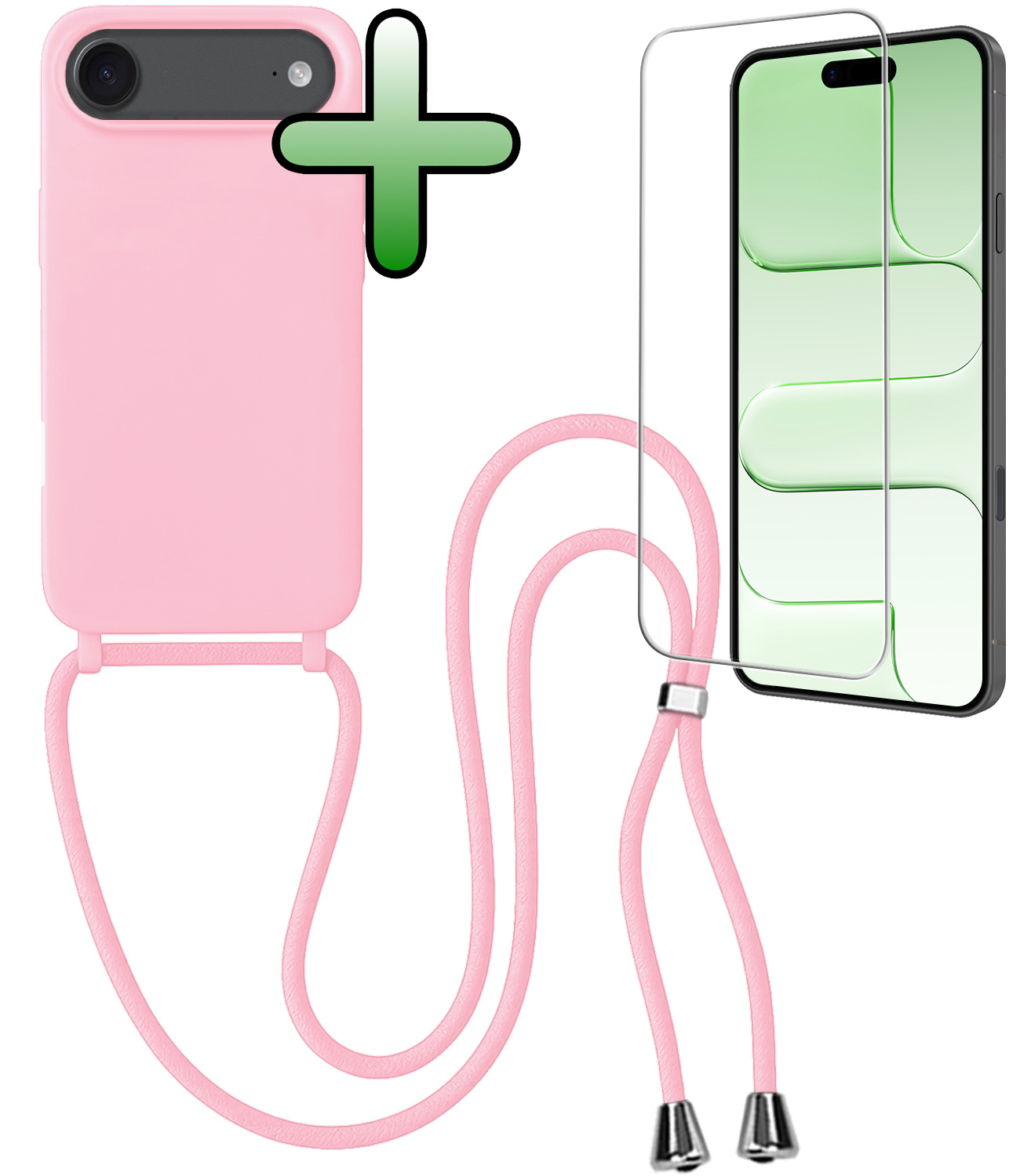 BASEY. BASEY. iPhone Air Hoesje met Koord Met Screenprotector - Lichtroze
