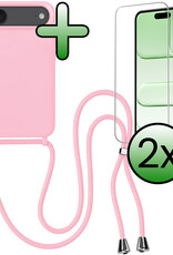 BASEY. BASEY. iPhone Air Hoesje met Koord Met 2x Screenprotector - Lichtroze