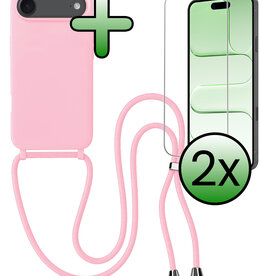 BASEY. BASEY. iPhone Air Hoesje met Koord Met 2x Screenprotector - Lichtroze