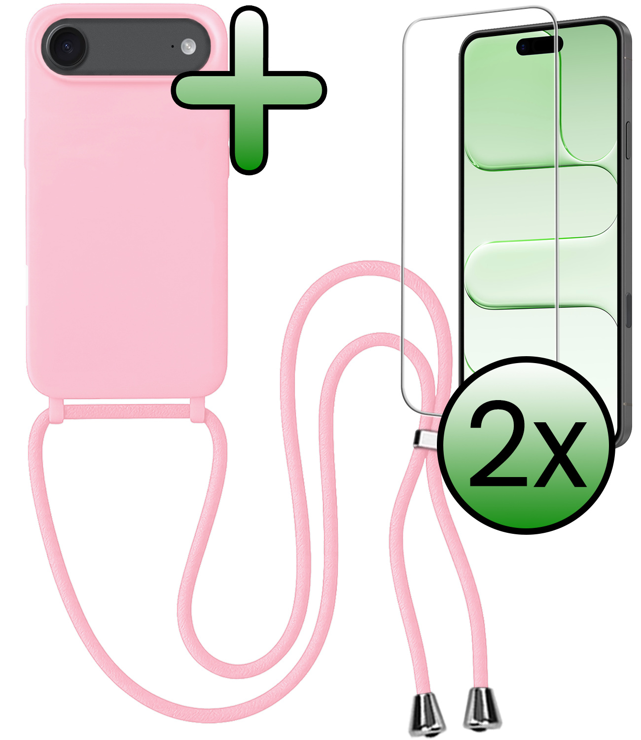 BASEY. BASEY. iPhone Air Hoesje met Koord Met 2x Screenprotector - Lichtroze