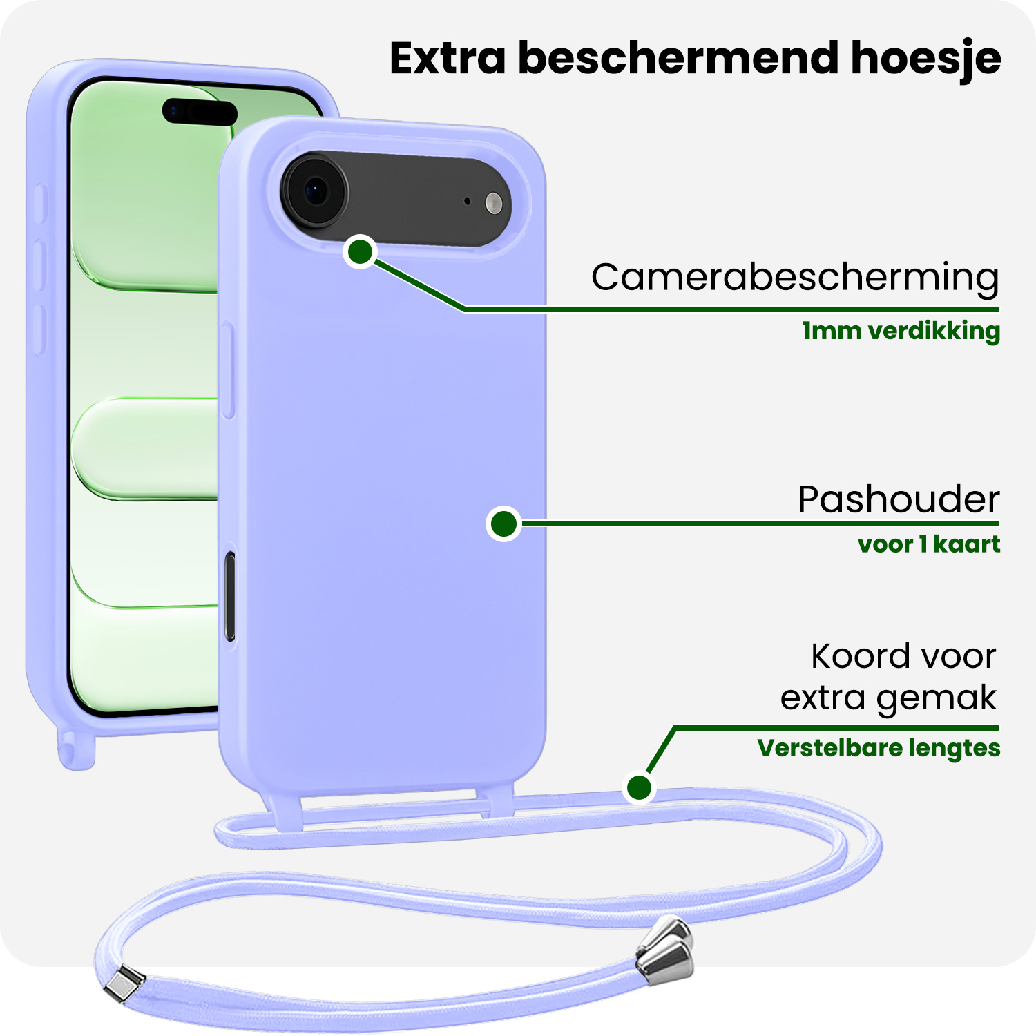 BASEY. BASEY. iPhone Air Hoesje met Koord Met Screenprotector - Lila