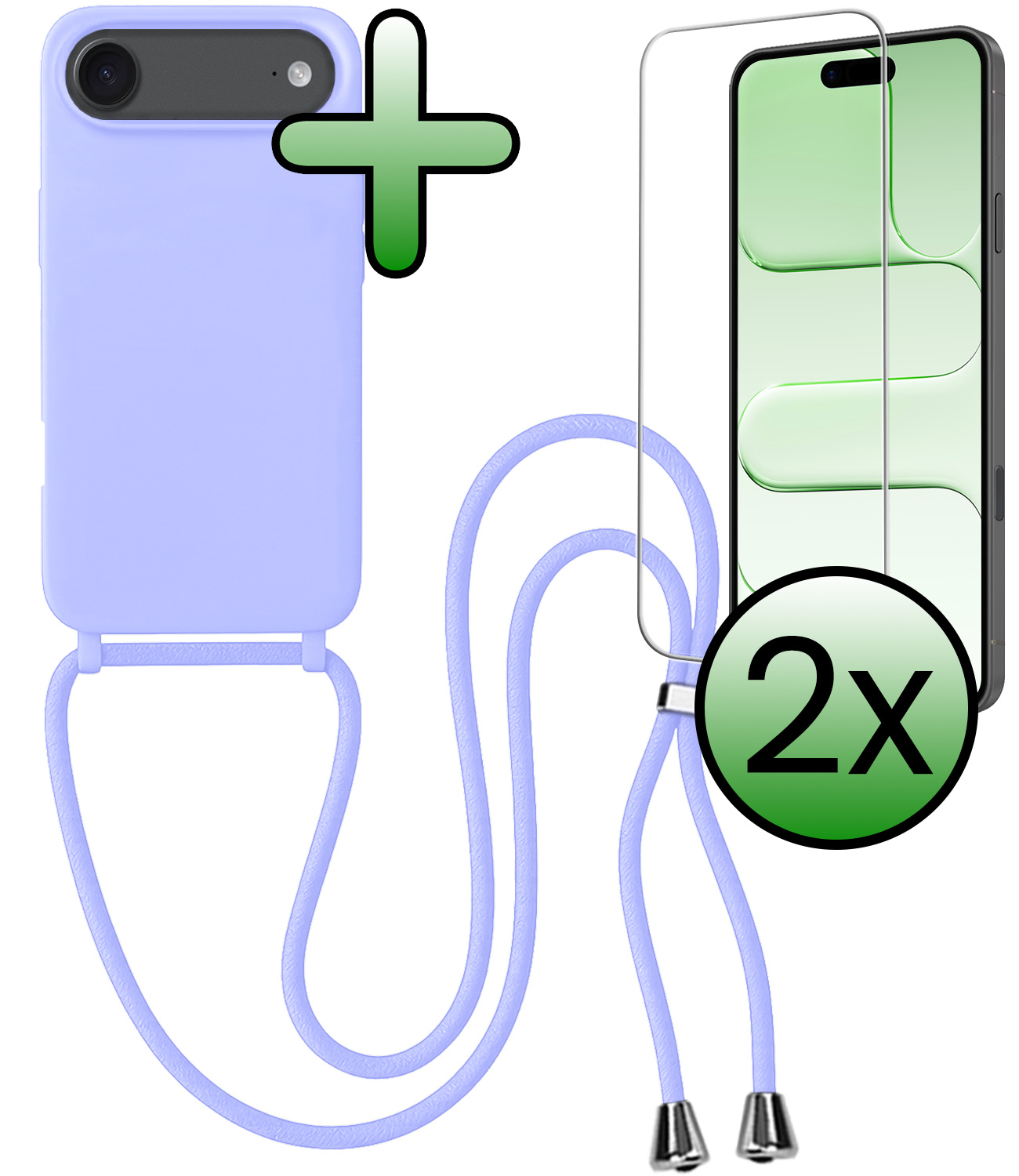 BASEY. BASEY. iPhone Air Hoesje met Koord Met 2x Screenprotector - Lila