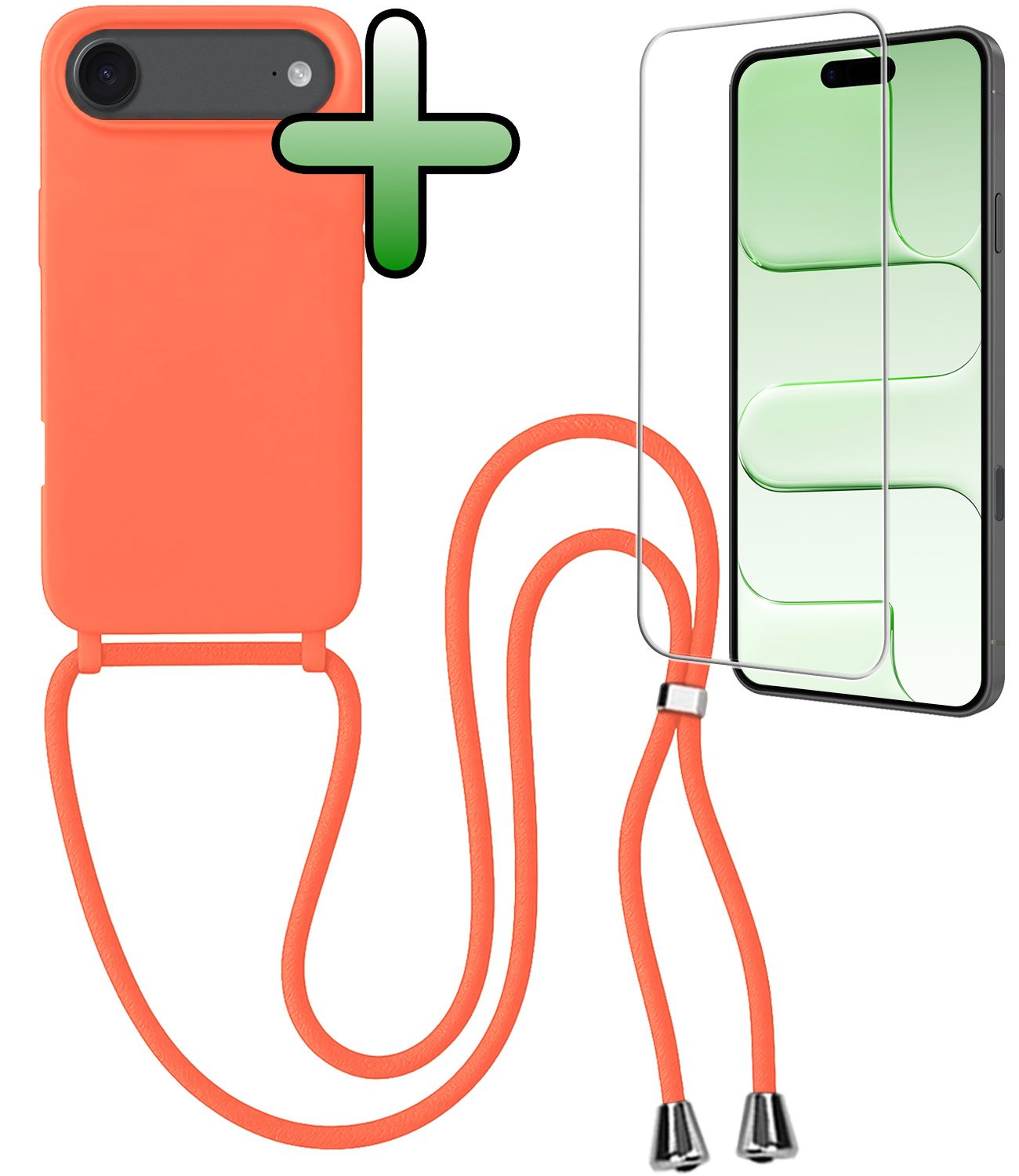 BASEY. BASEY. iPhone Air Hoesje met Koord Met Screenprotector - Papaya