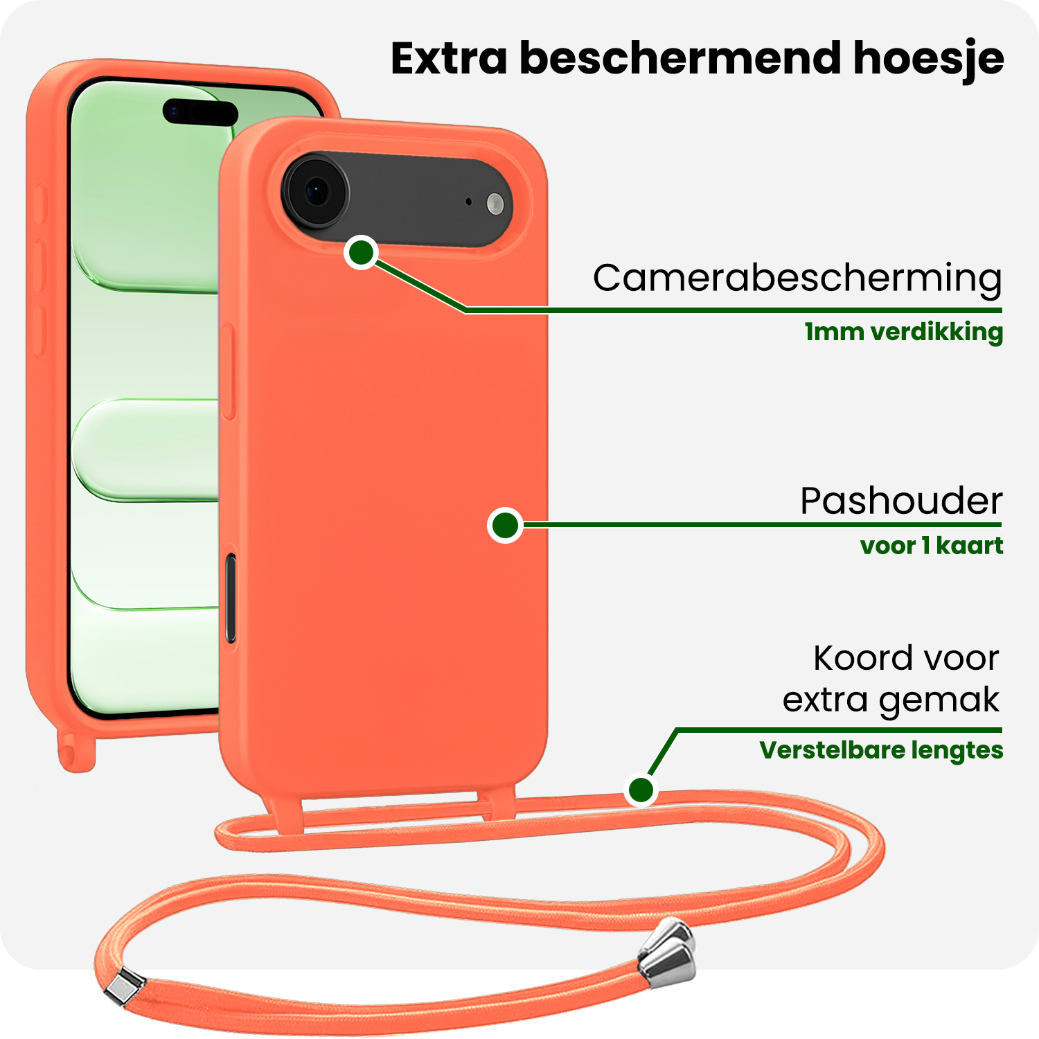 BASEY. BASEY. iPhone Air Hoesje met Koord Met Screenprotector - Papaya