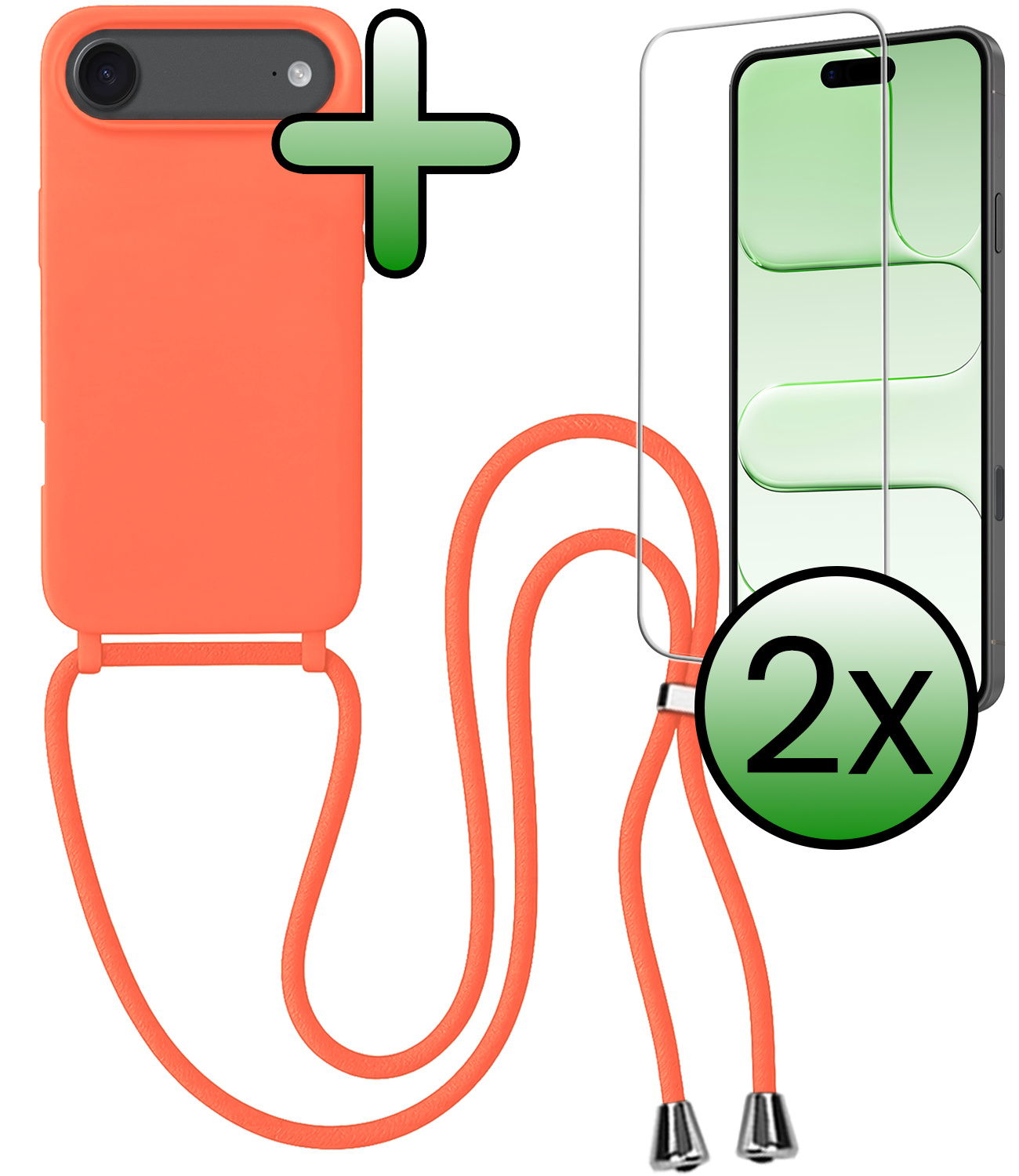 BASEY. BASEY. iPhone Air Hoesje met Koord Met 2x Screenprotector - Papaya