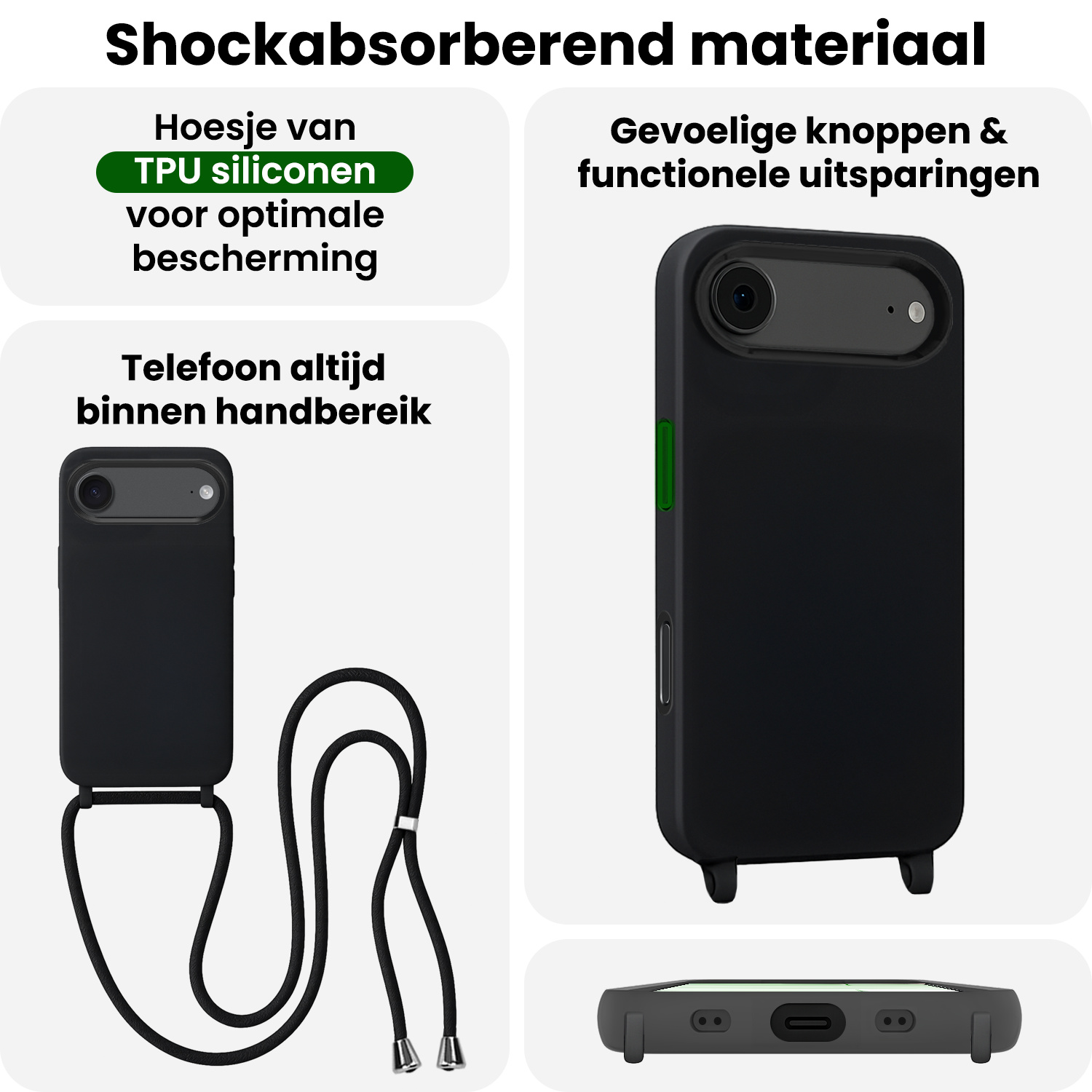 BASEY. BASEY. iPhone Air Hoesje met Koord - Zwart - 2 PACK