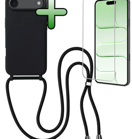 BASEY. BASEY. iPhone Air Hoesje met Koord Met Screenprotector - Zwart