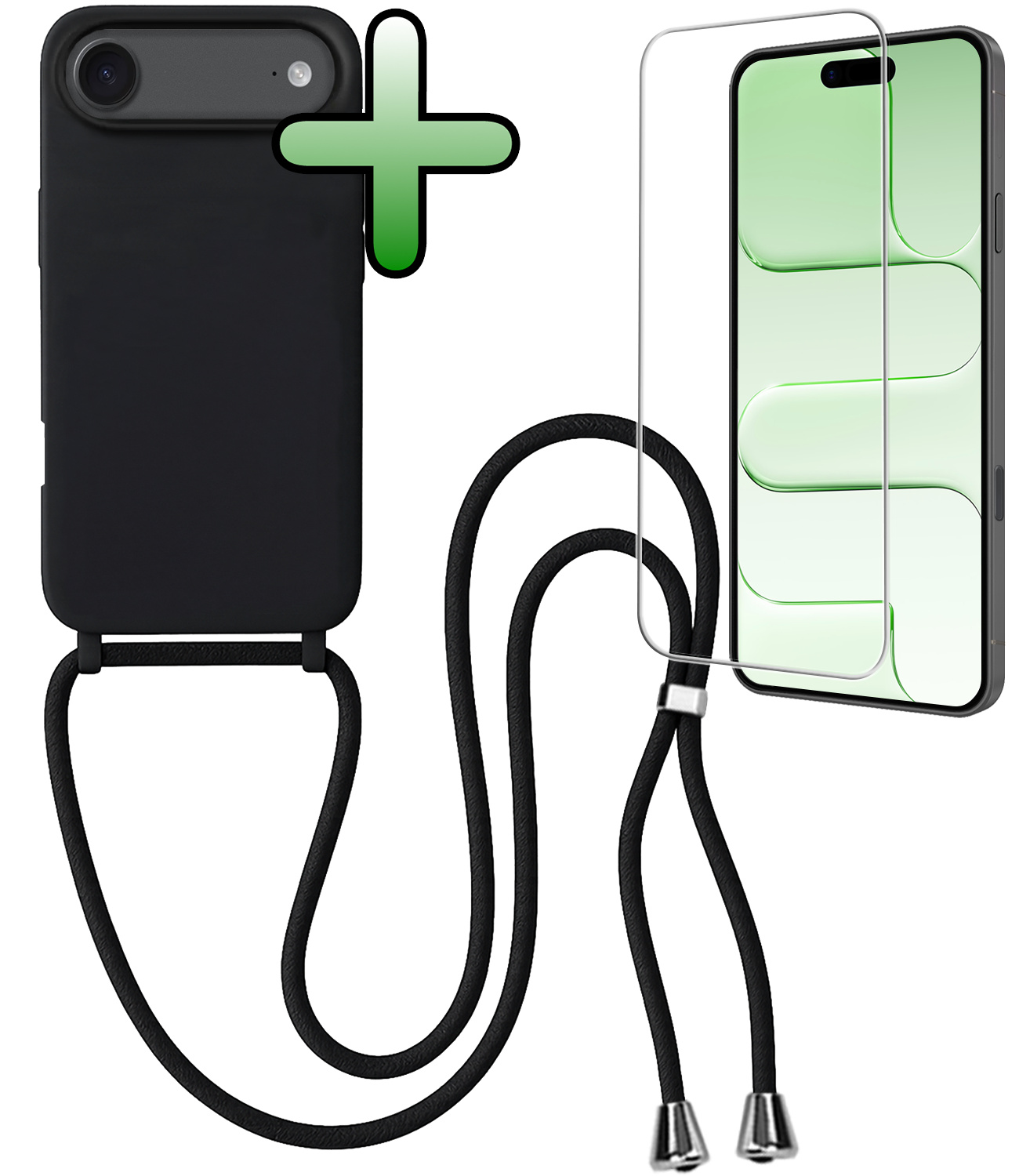BASEY. BASEY. iPhone Air Hoesje met Koord Met Screenprotector - Zwart