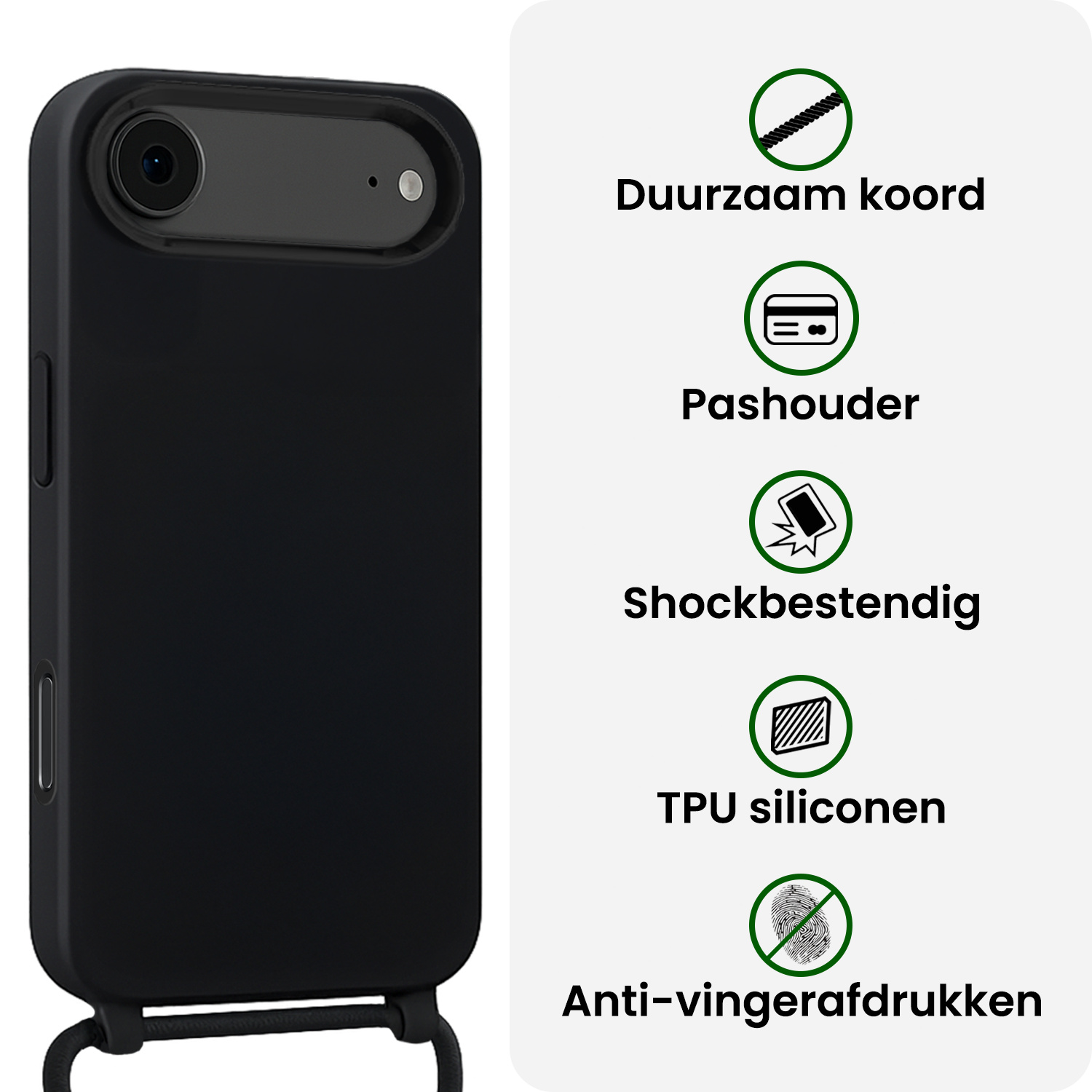 BASEY. BASEY. iPhone Air Hoesje met Koord Met Screenprotector - Zwart