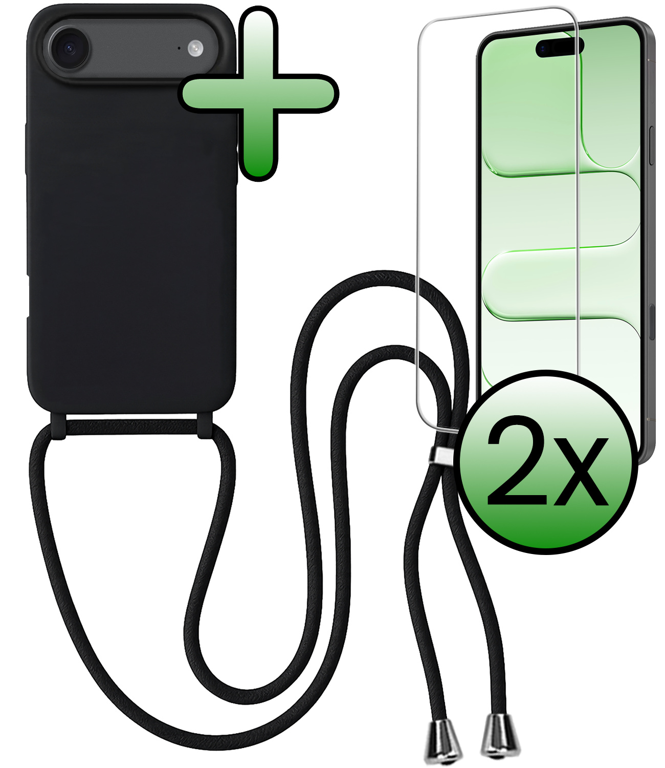 BASEY. BASEY. iPhone Air Hoesje met Koord Met 2x Screenprotector - Zwart