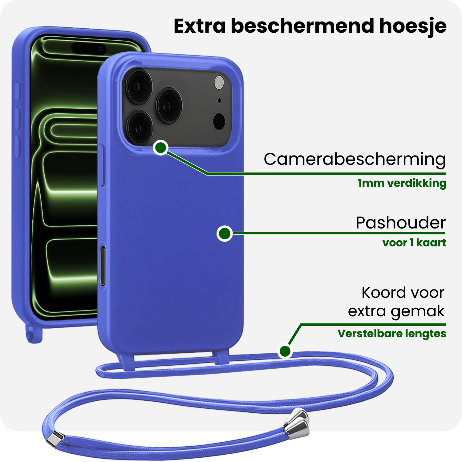 BASEY. BASEY. iPhone 17 Pro Hoesje met Koord - Fel Blauw - 2 PACK