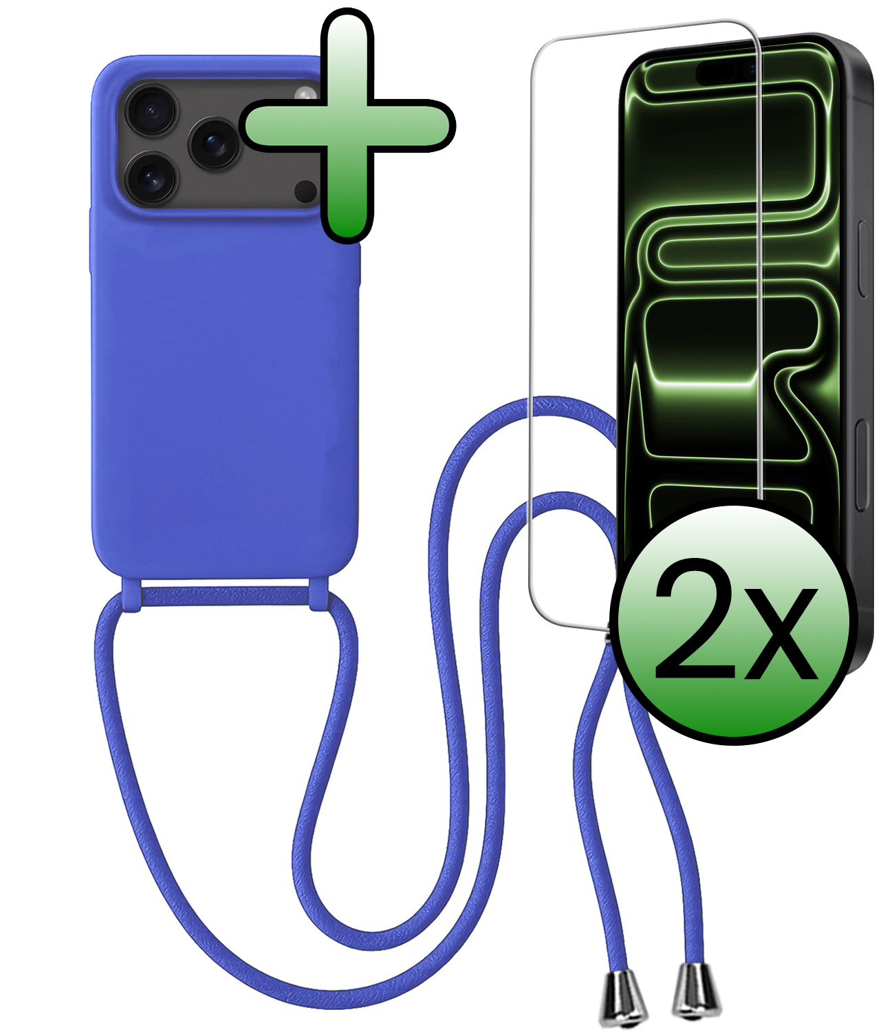 BASEY. BASEY. iPhone 17 Pro Hoesje met Koord Met 2x Screenprotector - Fel Blauw