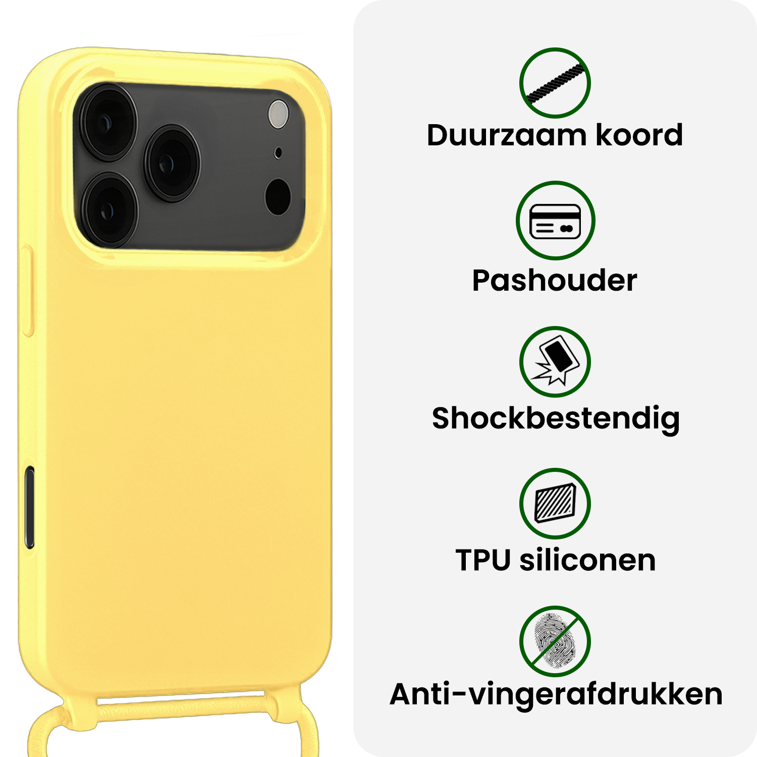 BASEY. BASEY. iPhone 17 Pro Hoesje met Koord Met Screenprotector - Geel