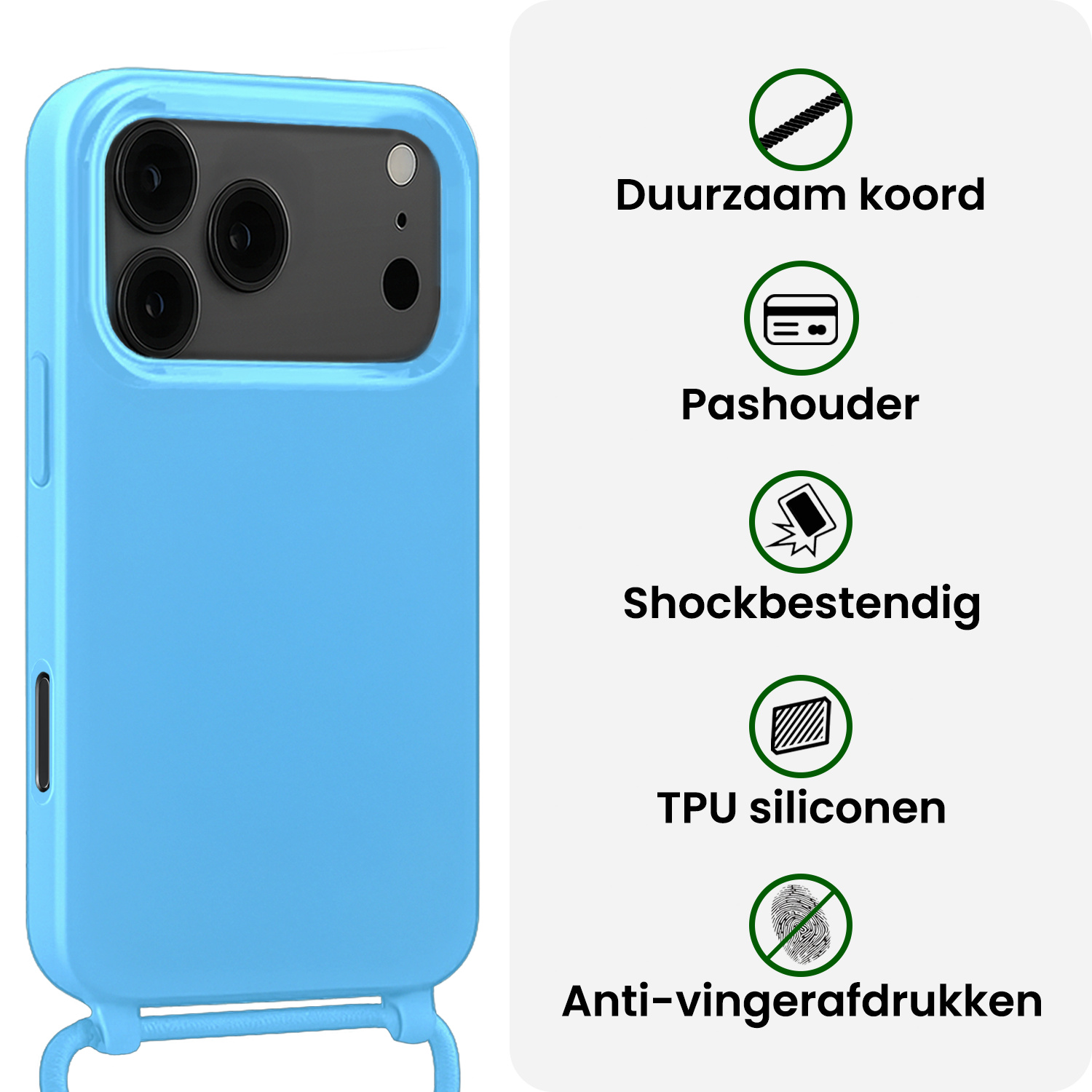 BASEY. BASEY. iPhone 17 Pro Hoesje met Koord - Lichtblauw - 2 PACK