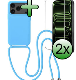 BASEY. BASEY. iPhone 17 Pro Hoesje met Koord Met 2x Screenprotector - Lichtblauw