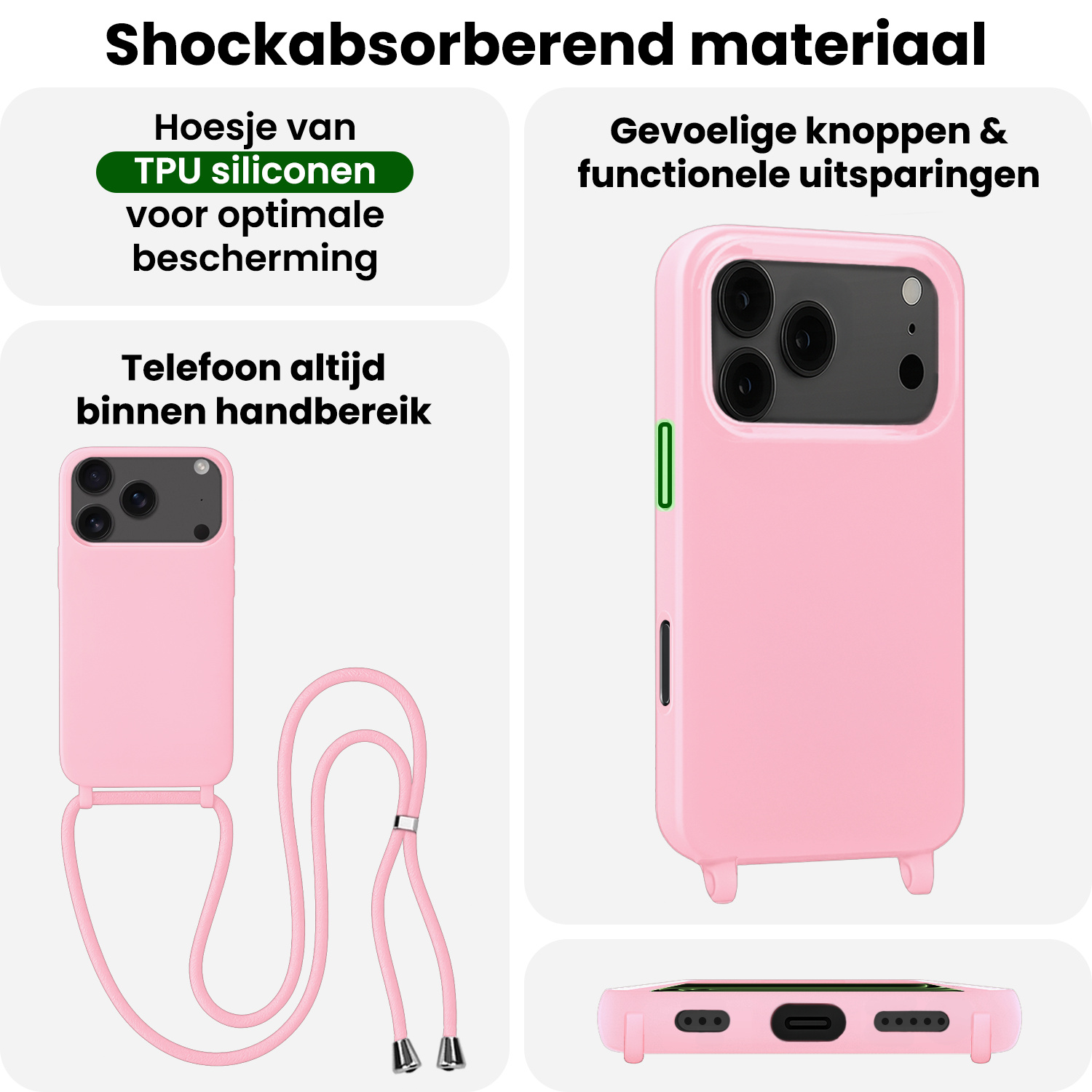 BASEY. BASEY. iPhone 17 Pro Hoesje met Koord - Lichtroze - 2 PACK