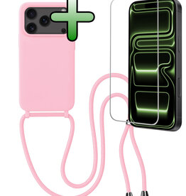 BASEY. BASEY. iPhone 17 Pro Hoesje met Koord Met Screenprotector - Lichtroze