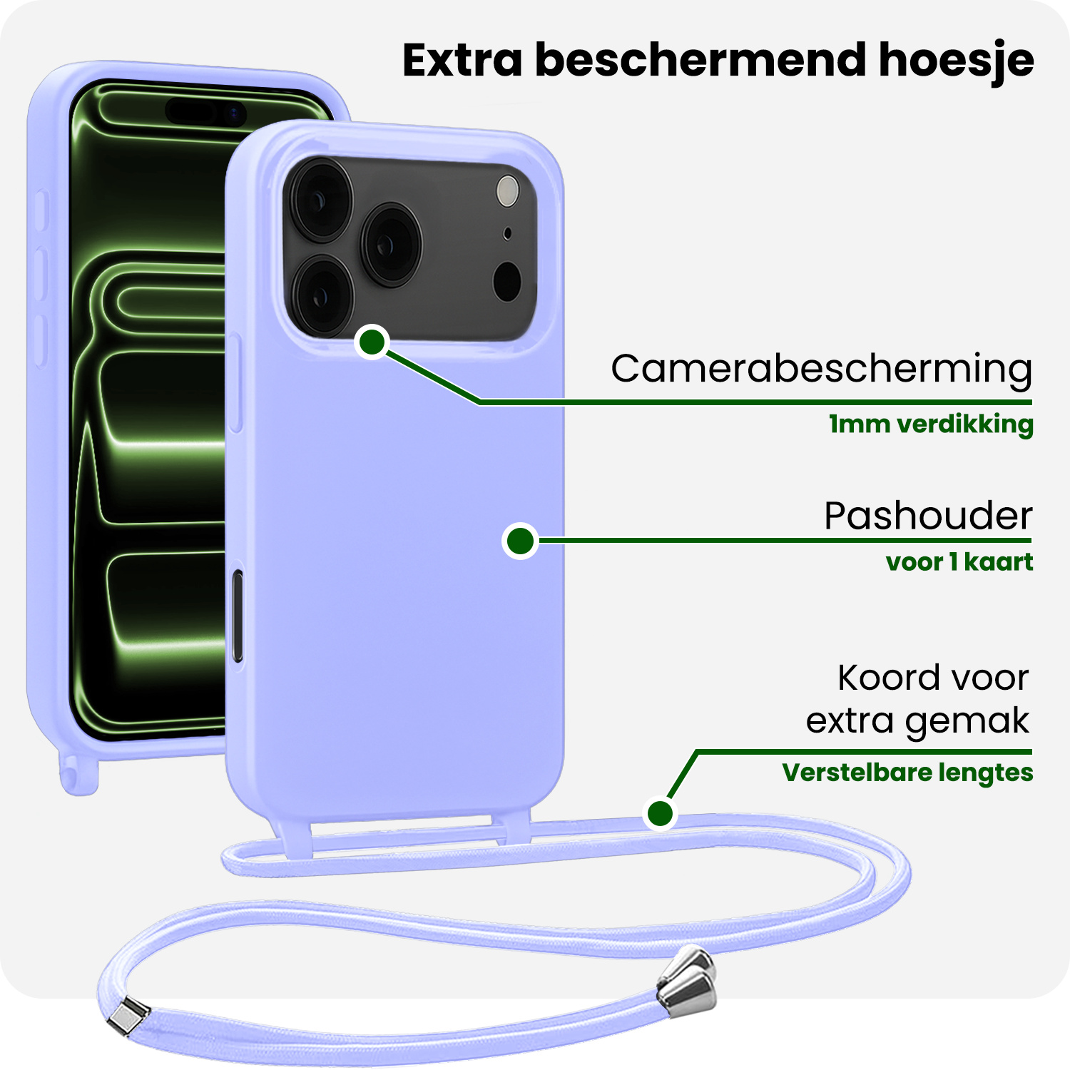 BASEY. BASEY. iPhone 17 Pro Hoesje met Koord - Lila - 2 PACK