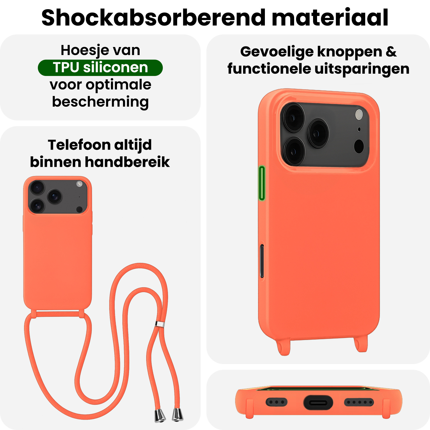 BASEY. BASEY. iPhone 17 Pro Hoesje met Koord Met Screenprotector - Papaya