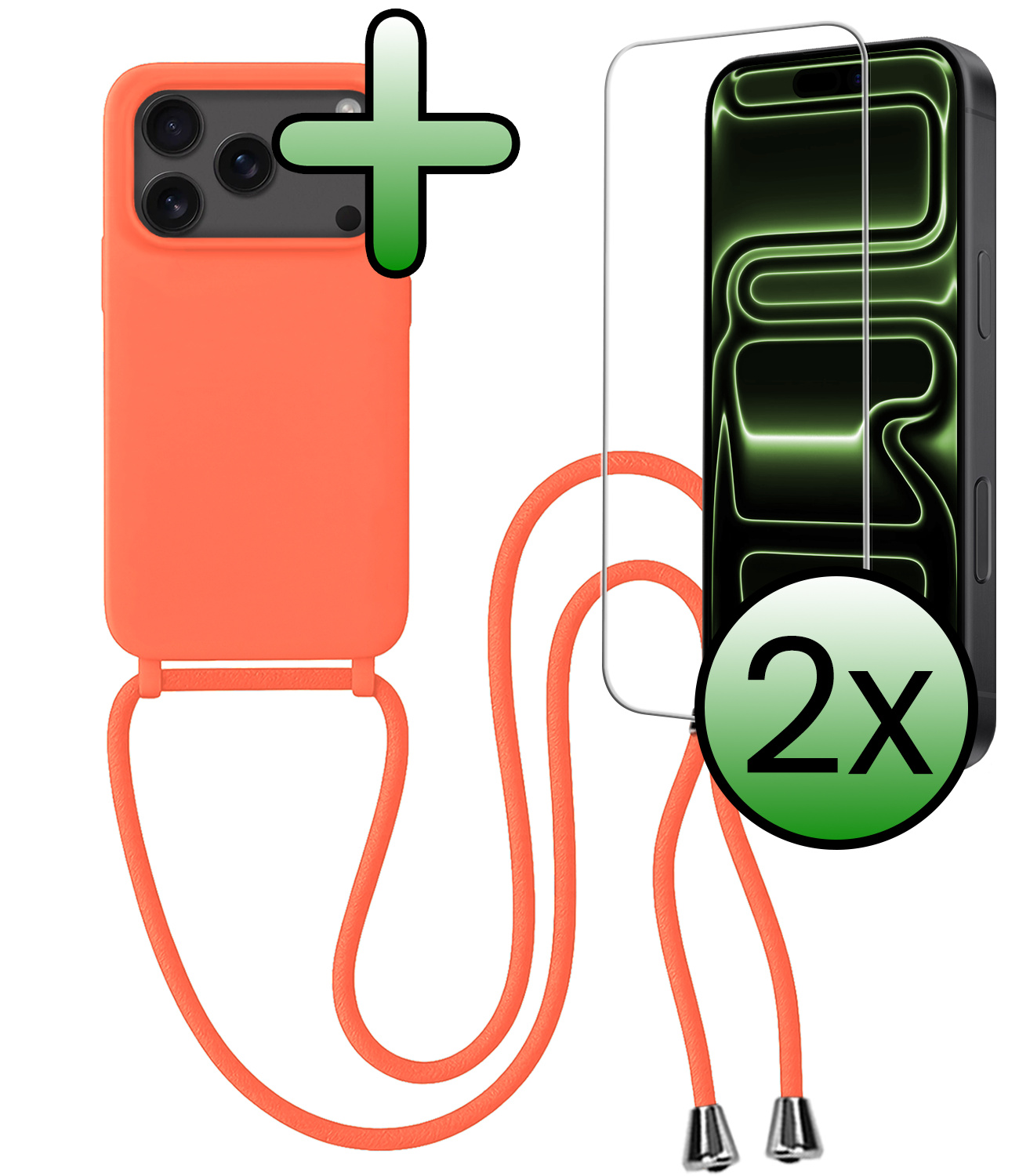 BASEY. BASEY. iPhone 17 Pro Hoesje met Koord Met 2x Screenprotector - Papaya