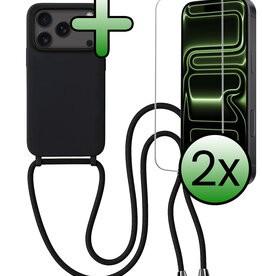 BASEY. BASEY. iPhone 17 Pro Hoesje met Koord Met 2x Screenprotector - Zwart